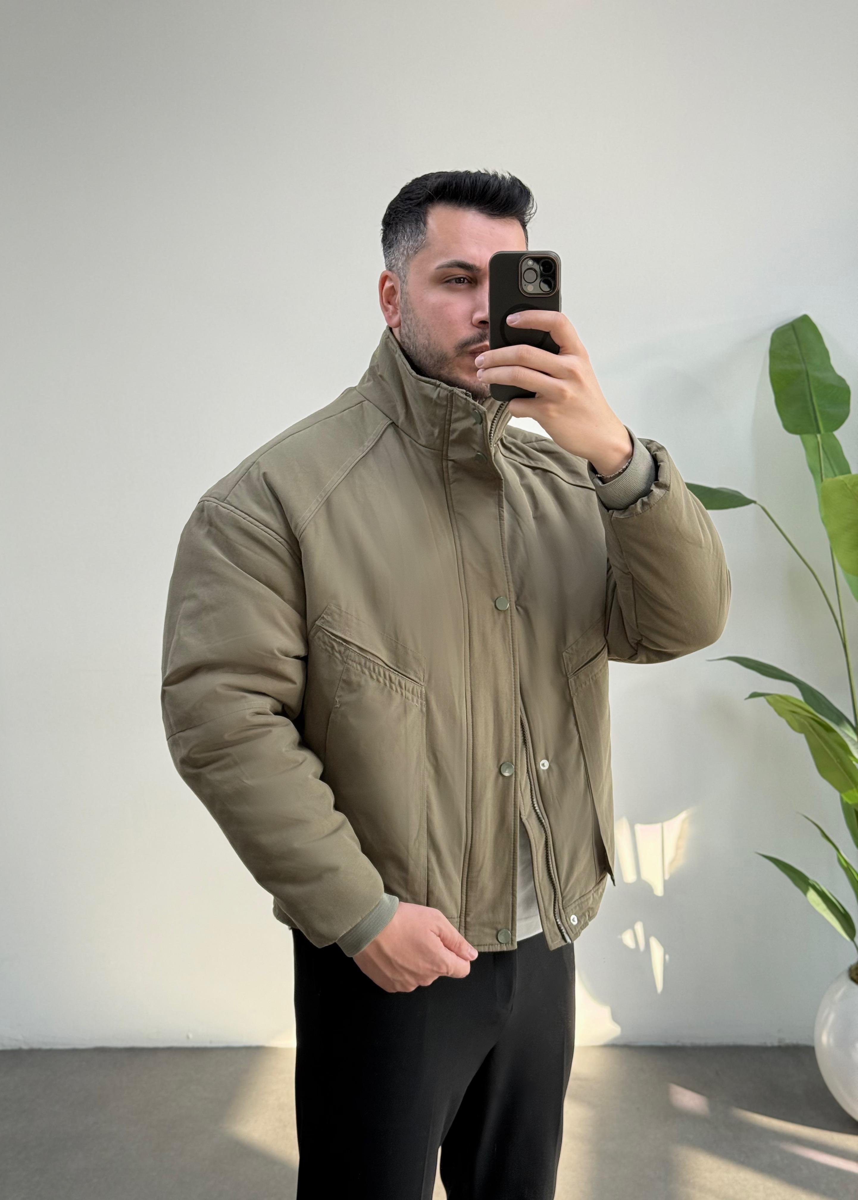 Premium İçi Kapitoneli Oversize Haki Mont