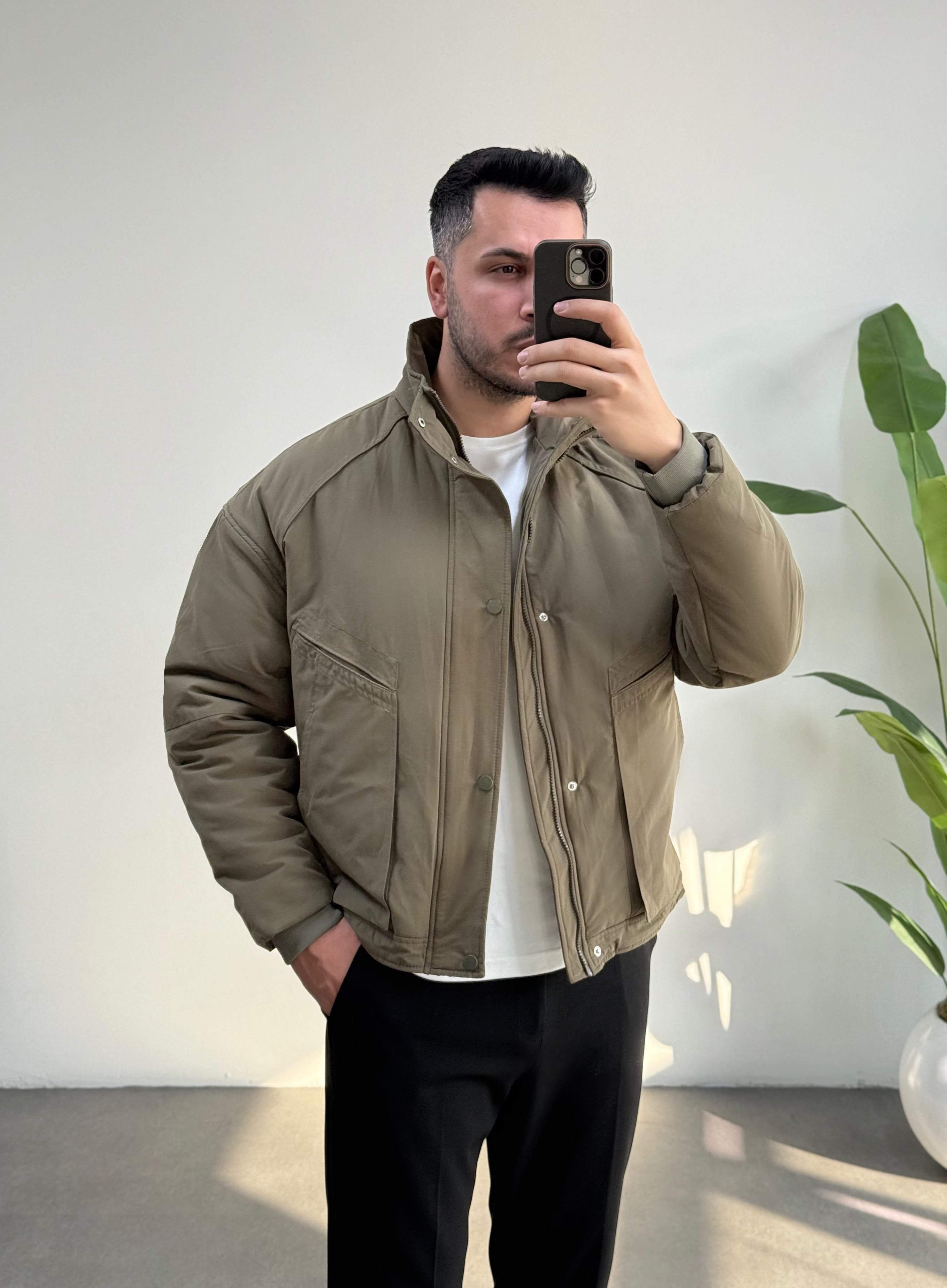 Premium İçi Kapitoneli Oversize Haki Mont