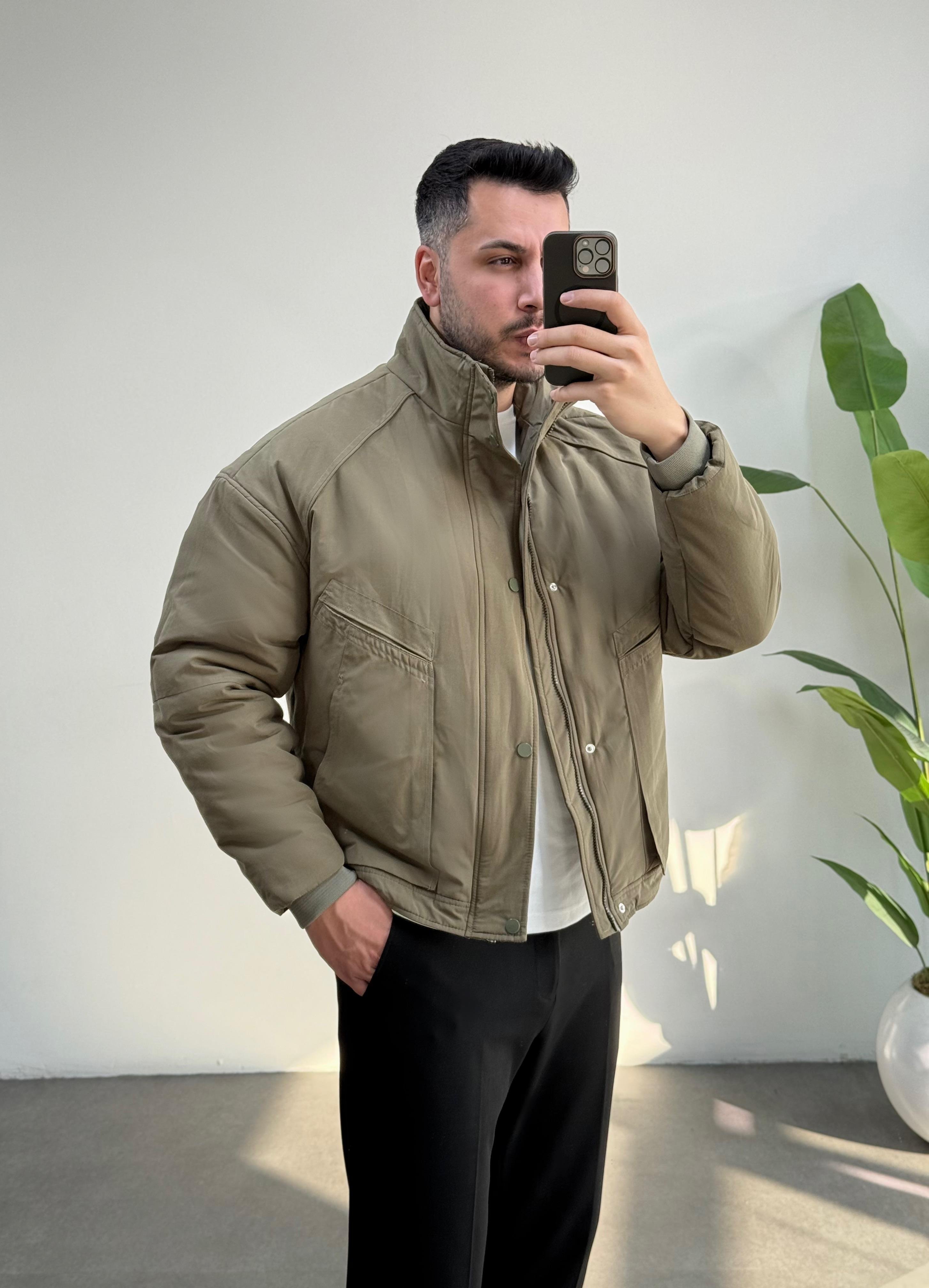 Premium İçi Kapitoneli Oversize Haki Mont