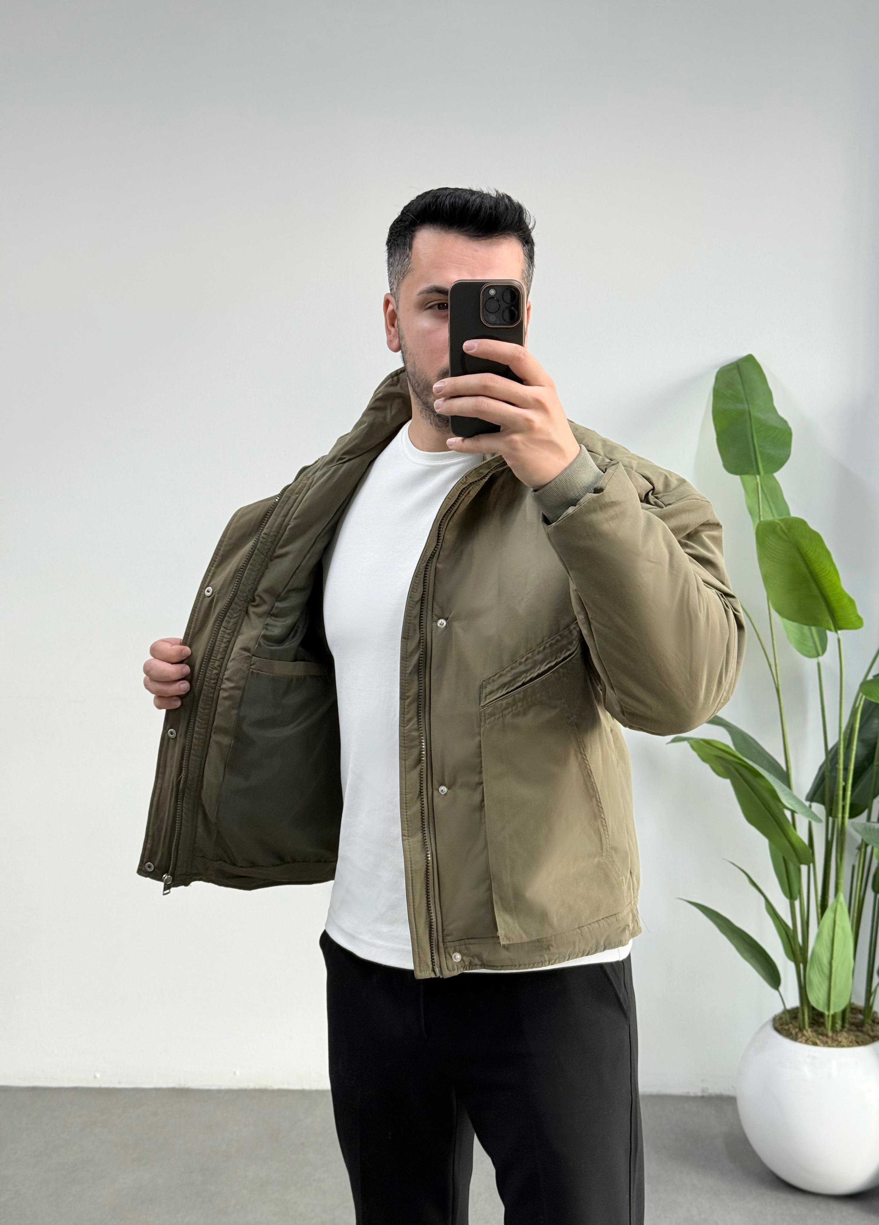Premium İçi Kapitoneli Oversize Haki Mont