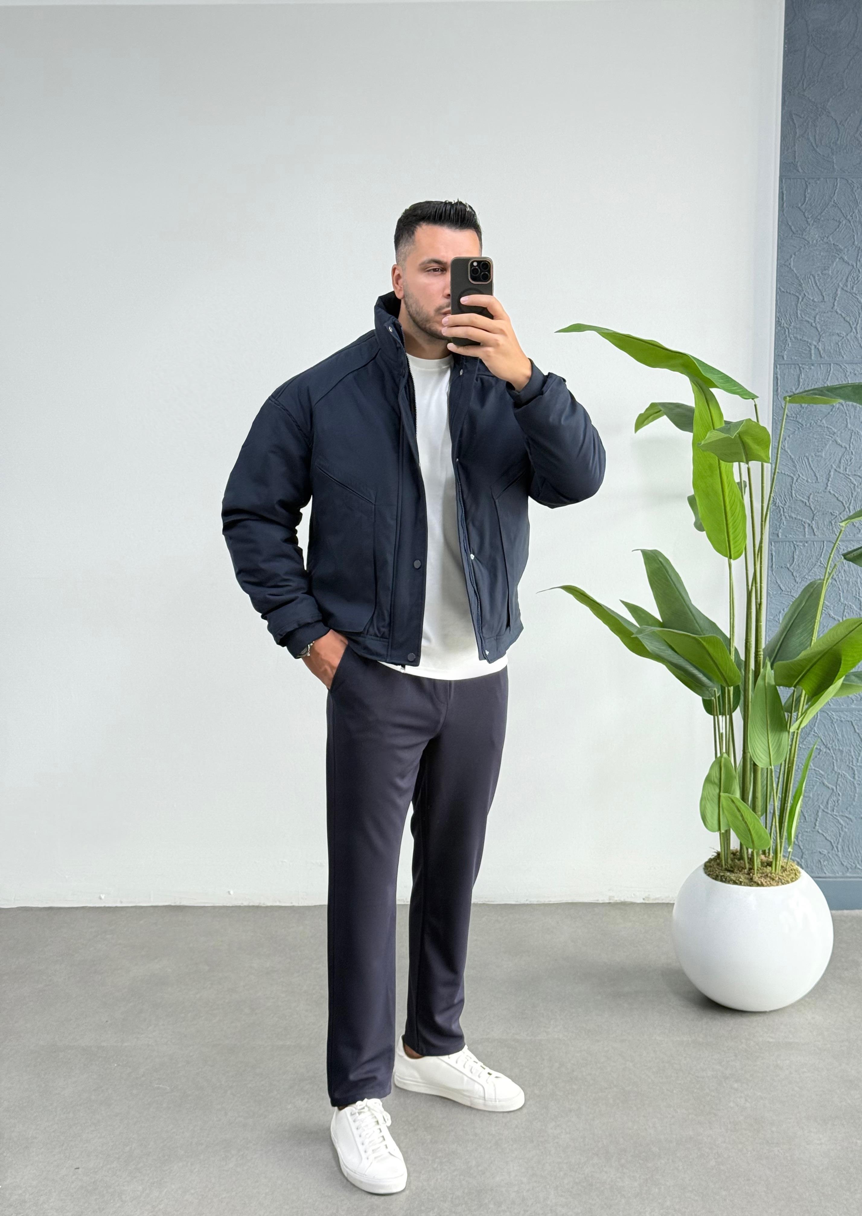 Premium İçi Kapitoneli Oversize Lacivert Mont