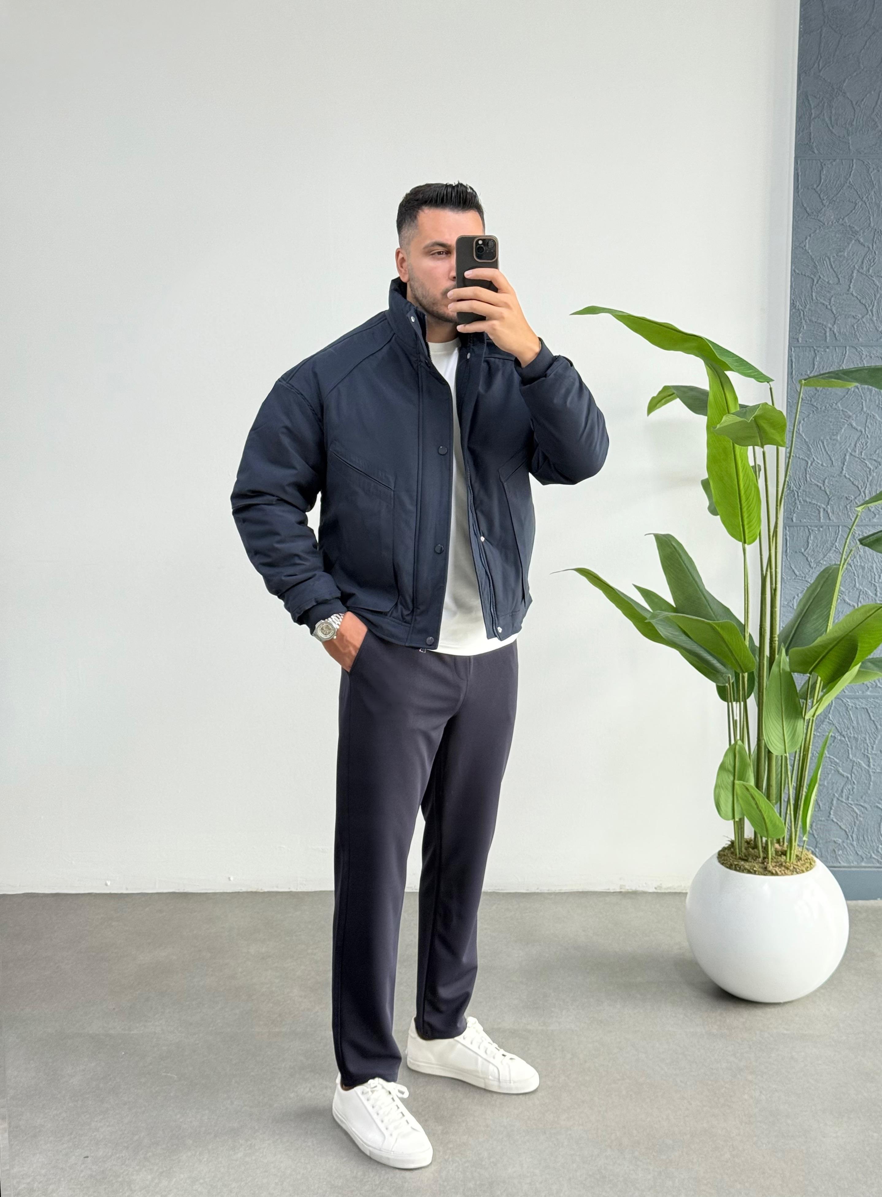Premium İçi Kapitoneli Oversize Lacivert Mont
