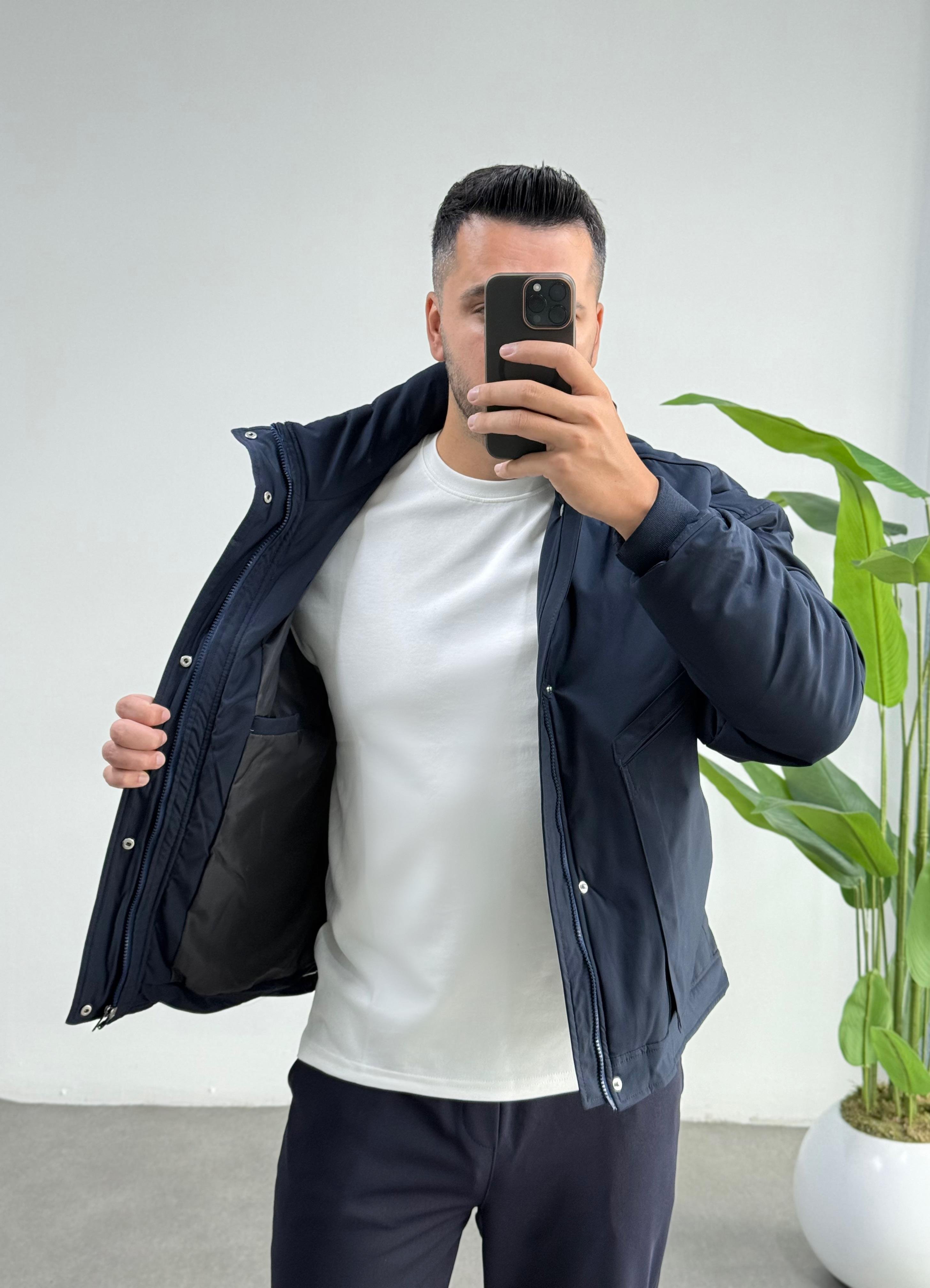 Premium İçi Kapitoneli Oversize Lacivert Mont