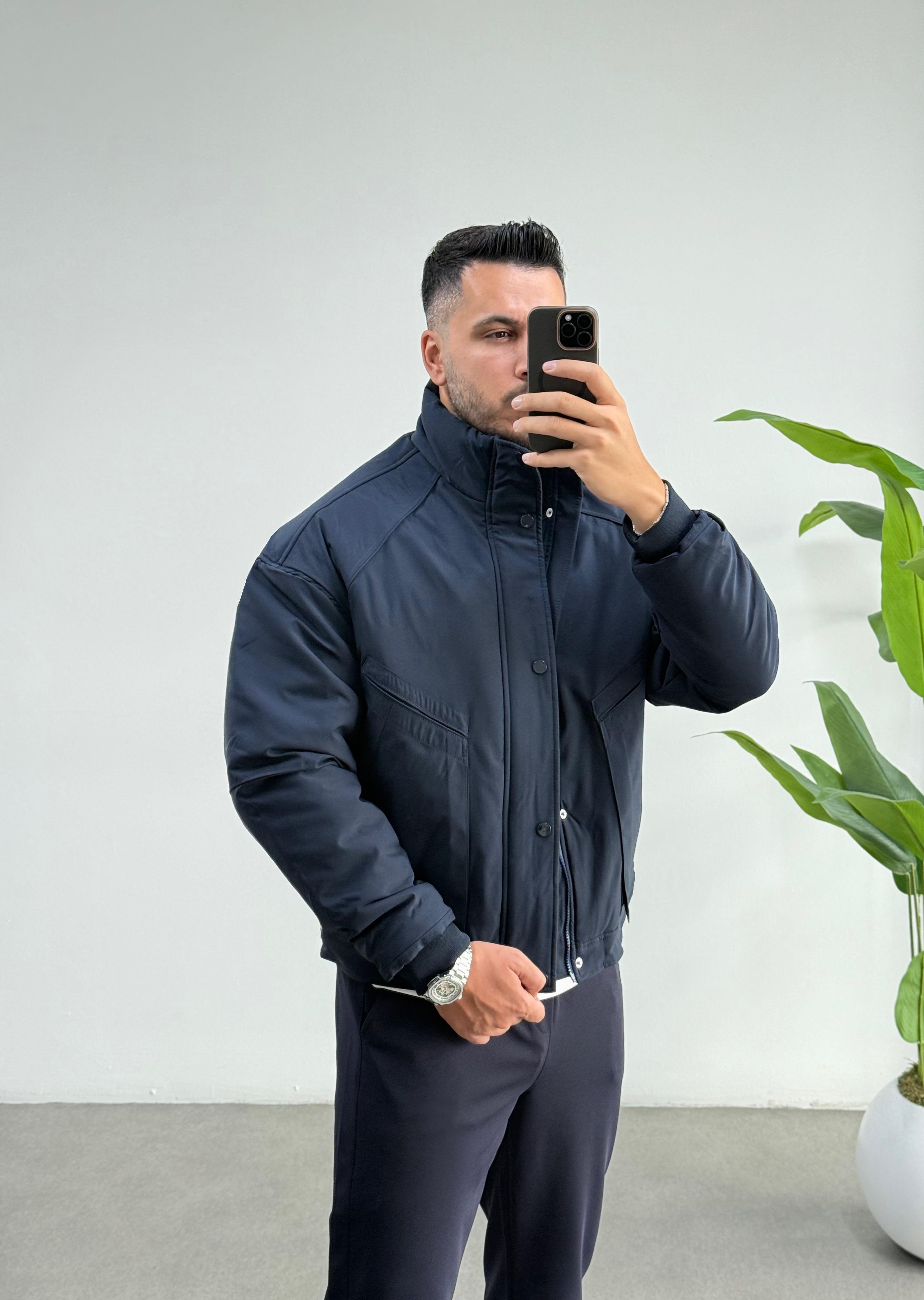 Premium İçi Kapitoneli Oversize Lacivert Mont