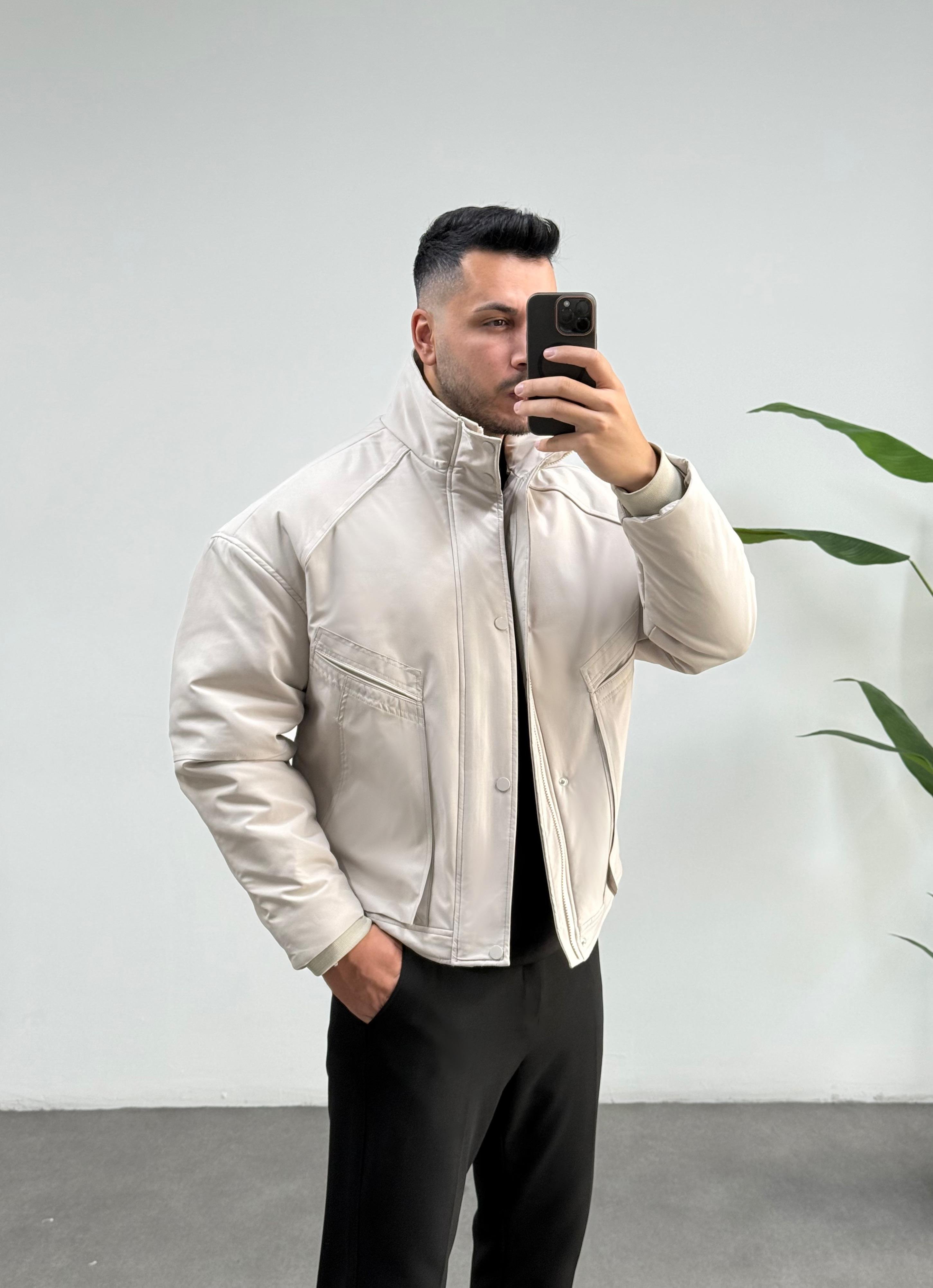 Premium İçi Kapitoneli Oversize Taş Rengi Mont