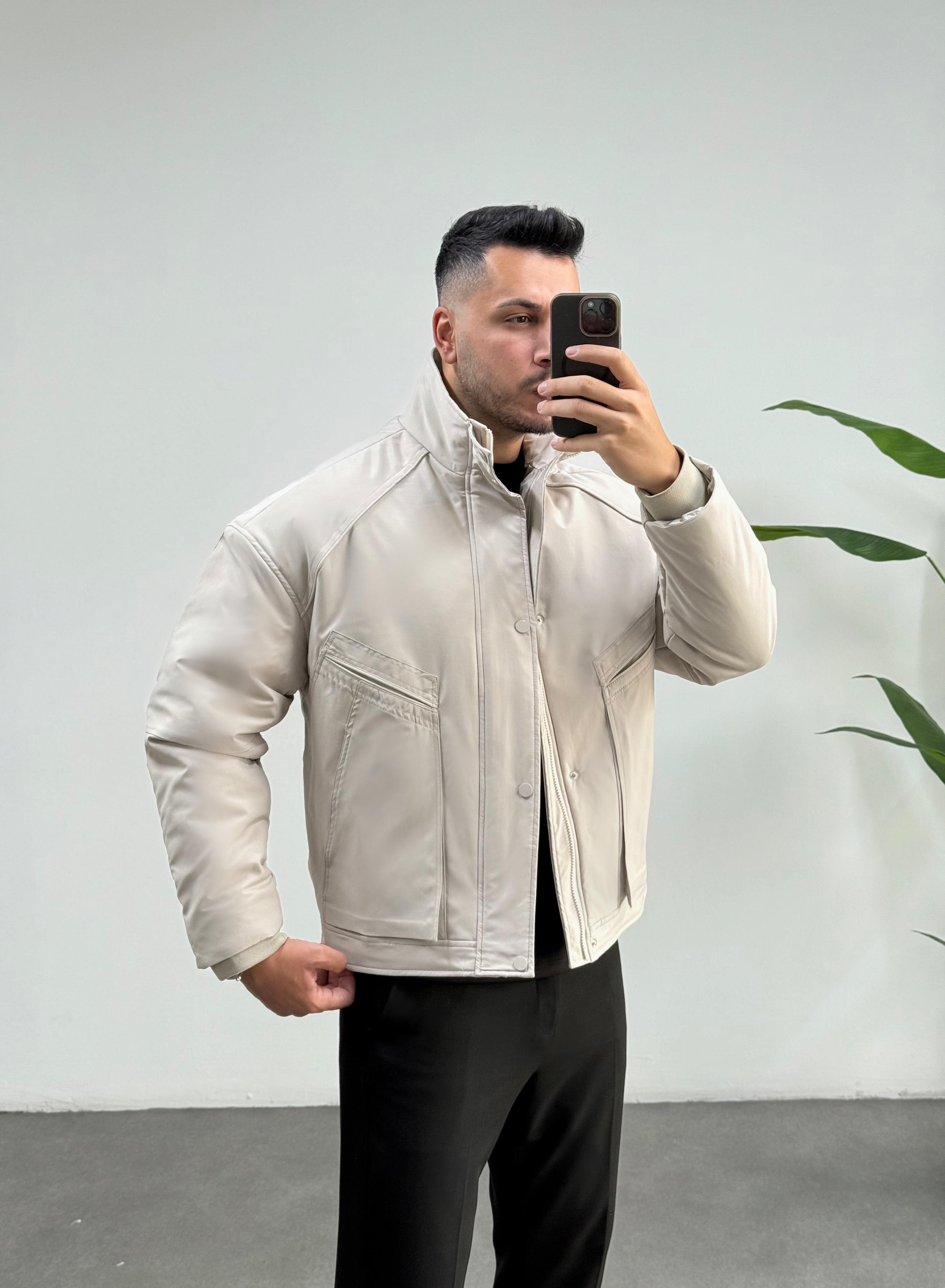 Premium İçi Kapitoneli Oversize Taş Rengi Mont