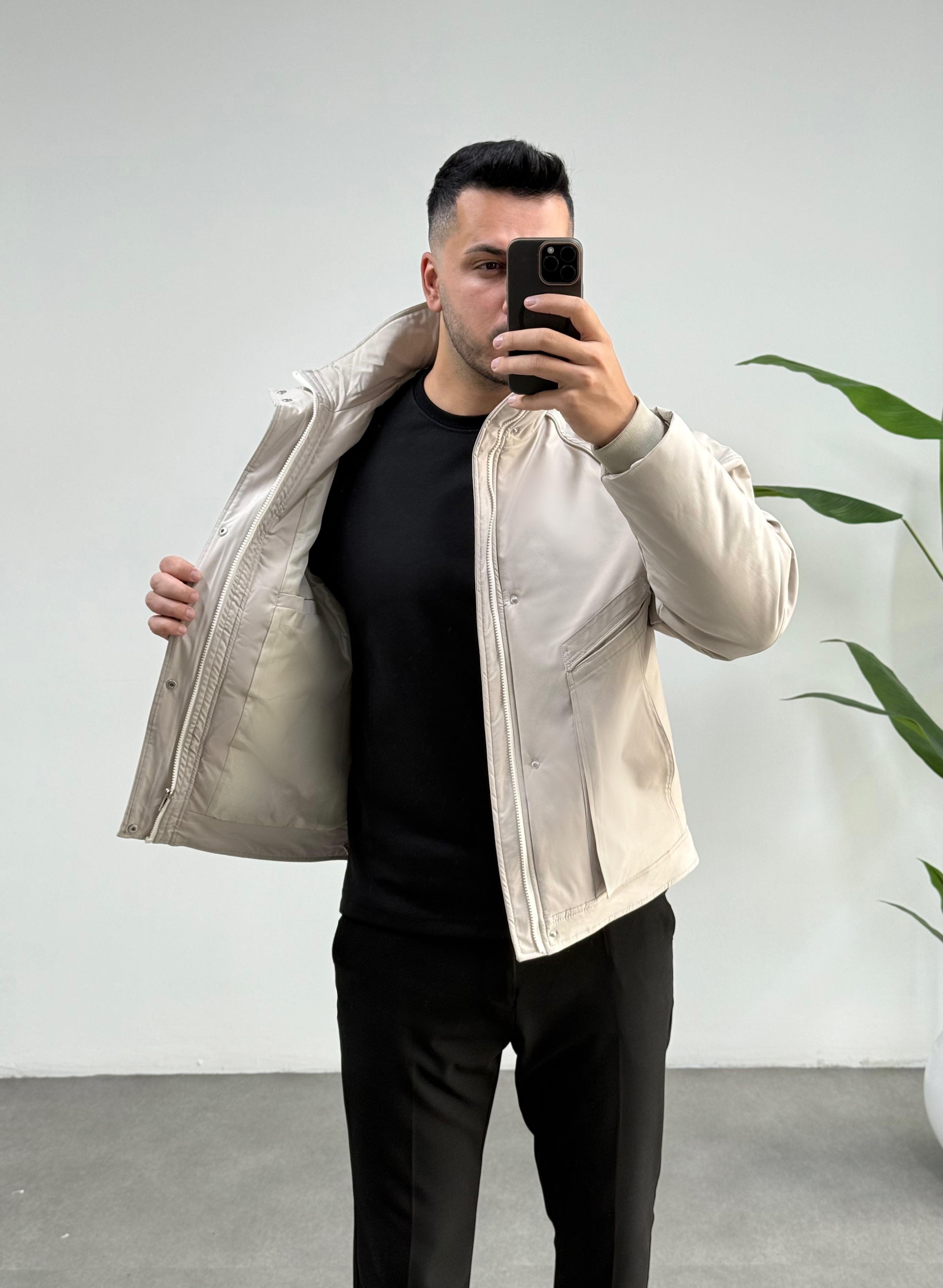 Premium İçi Kapitoneli Oversize Taş Rengi Mont