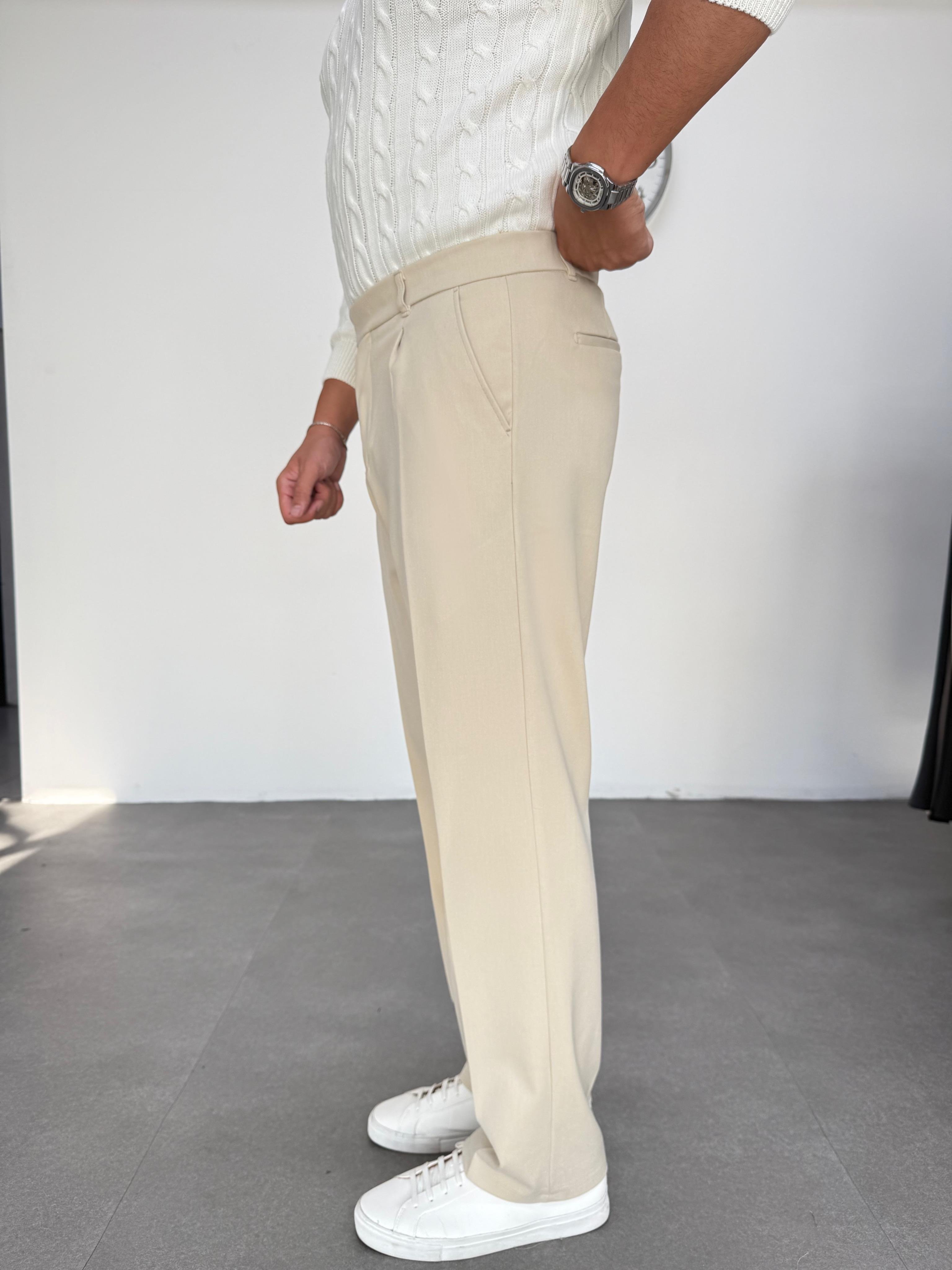 Premium Kalın Ekru Gabardin Pantolon 