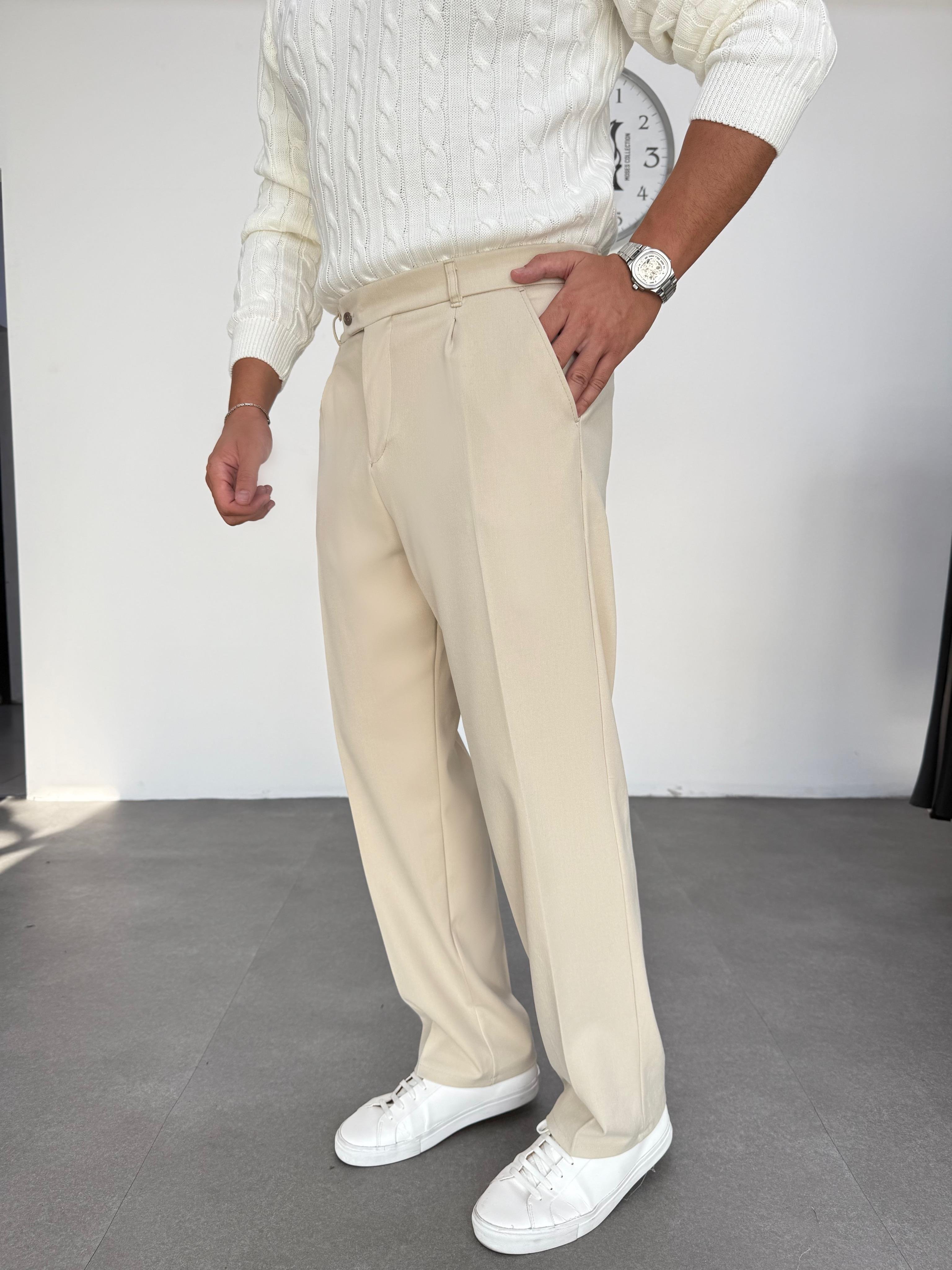 Premium Kalın Ekru Gabardin Pantolon 