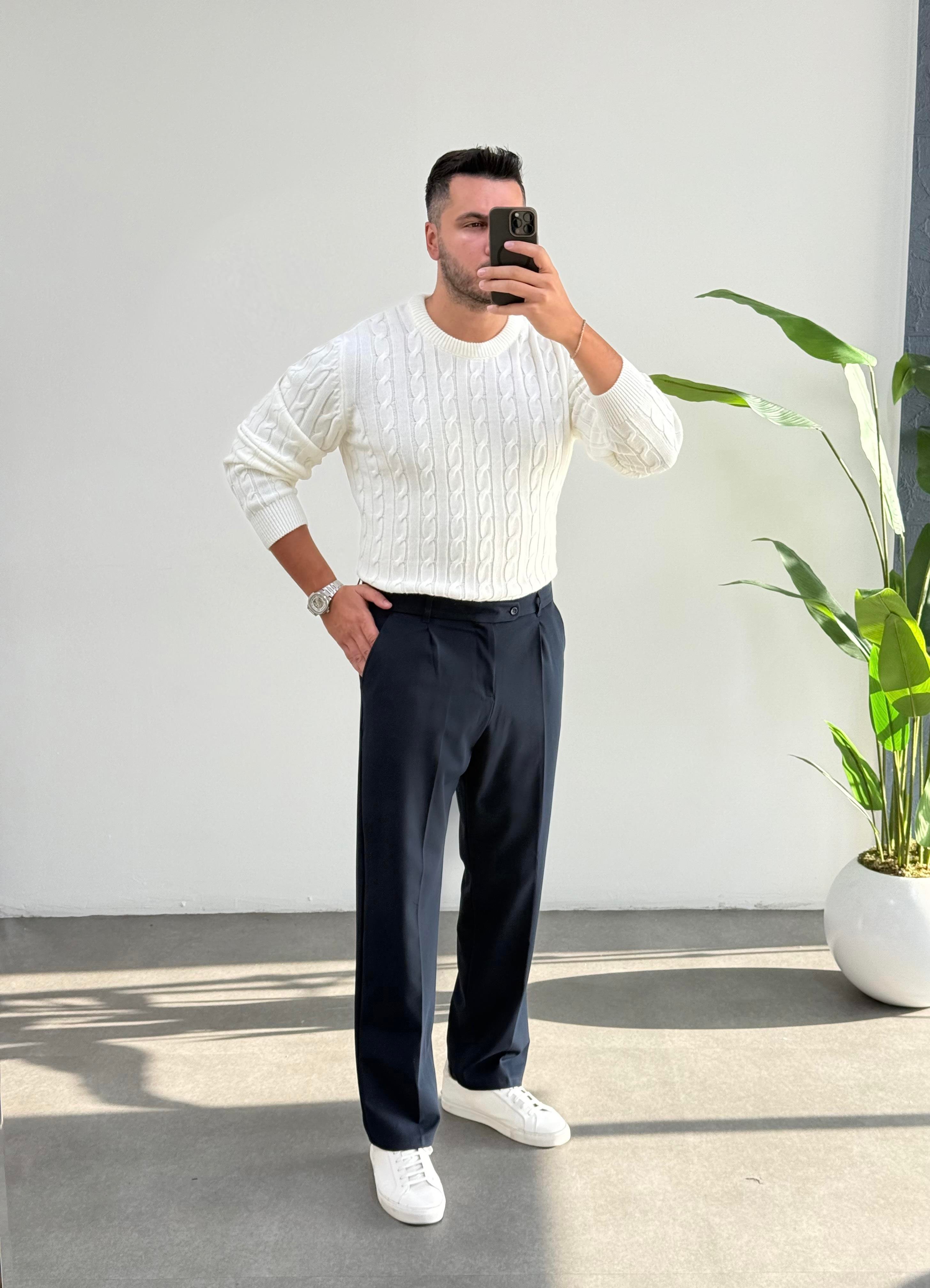 Premium Lacivert Kalın Gabardin Baggy Pantolon 