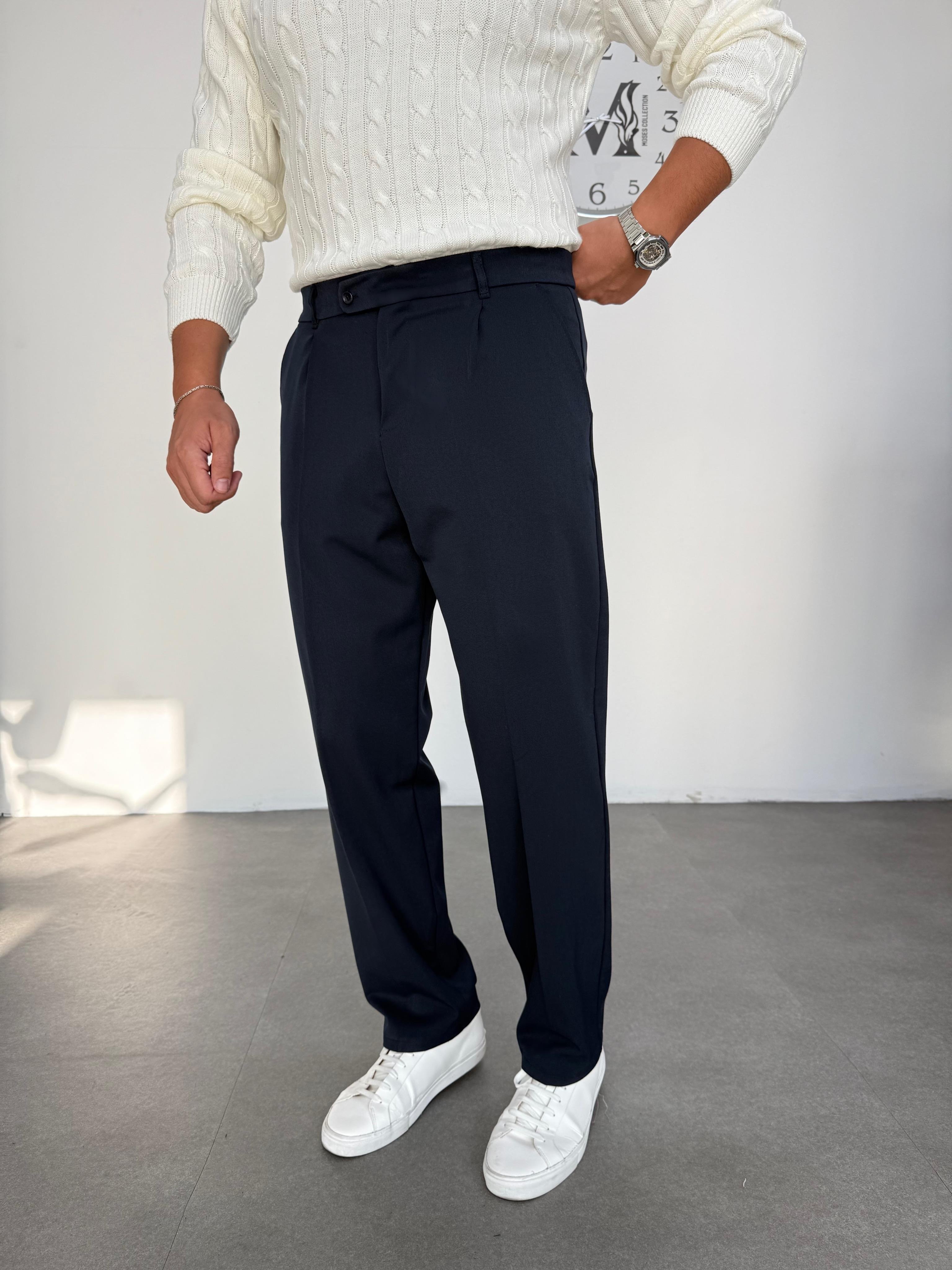 Premium Lacivert Kalın Gabardin Baggy Pantolon 