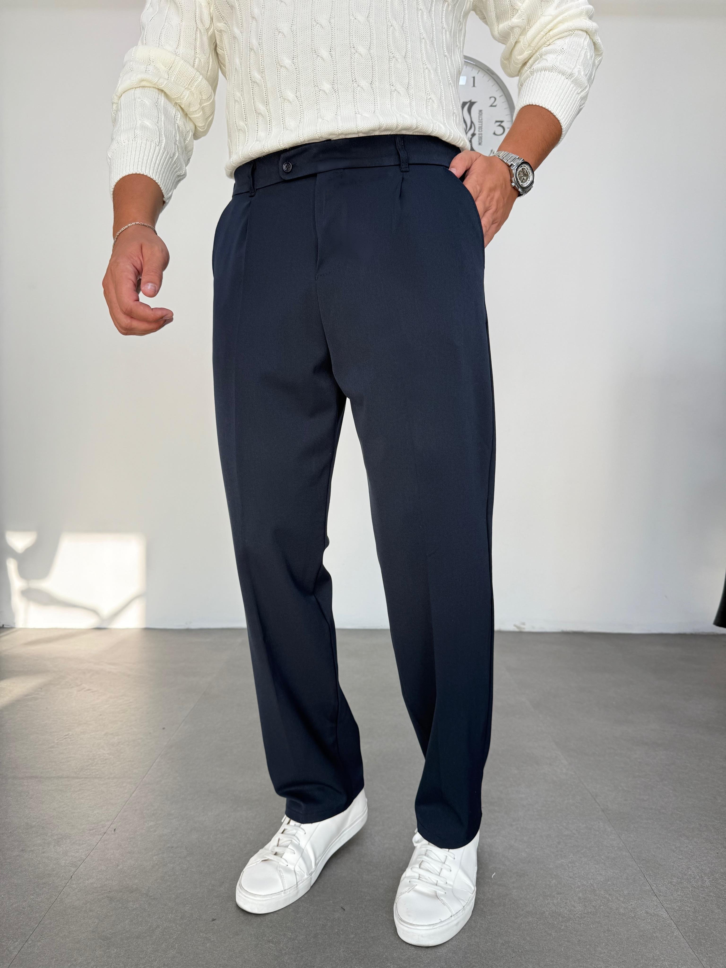 Premium Lacivert Kalın Gabardin Baggy Pantolon 