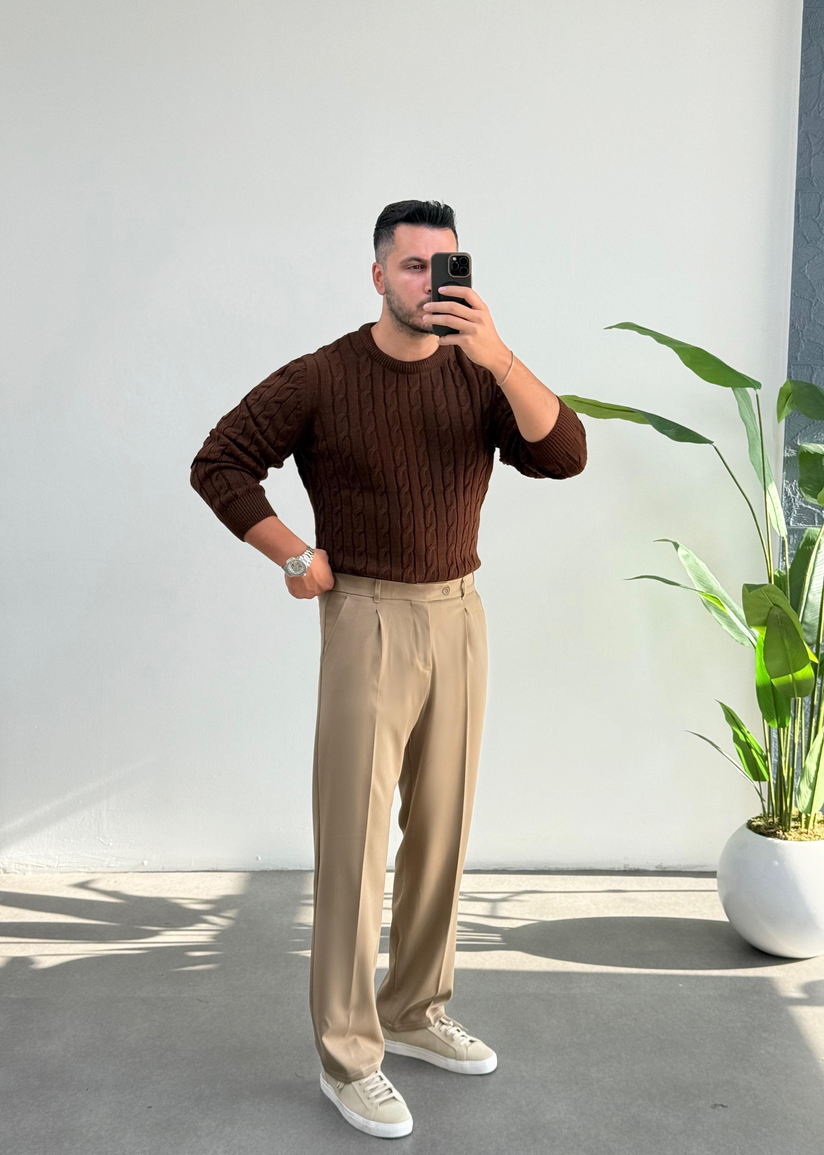 Premium Sütlü Kahve Kalın Gabardin Pantolon 