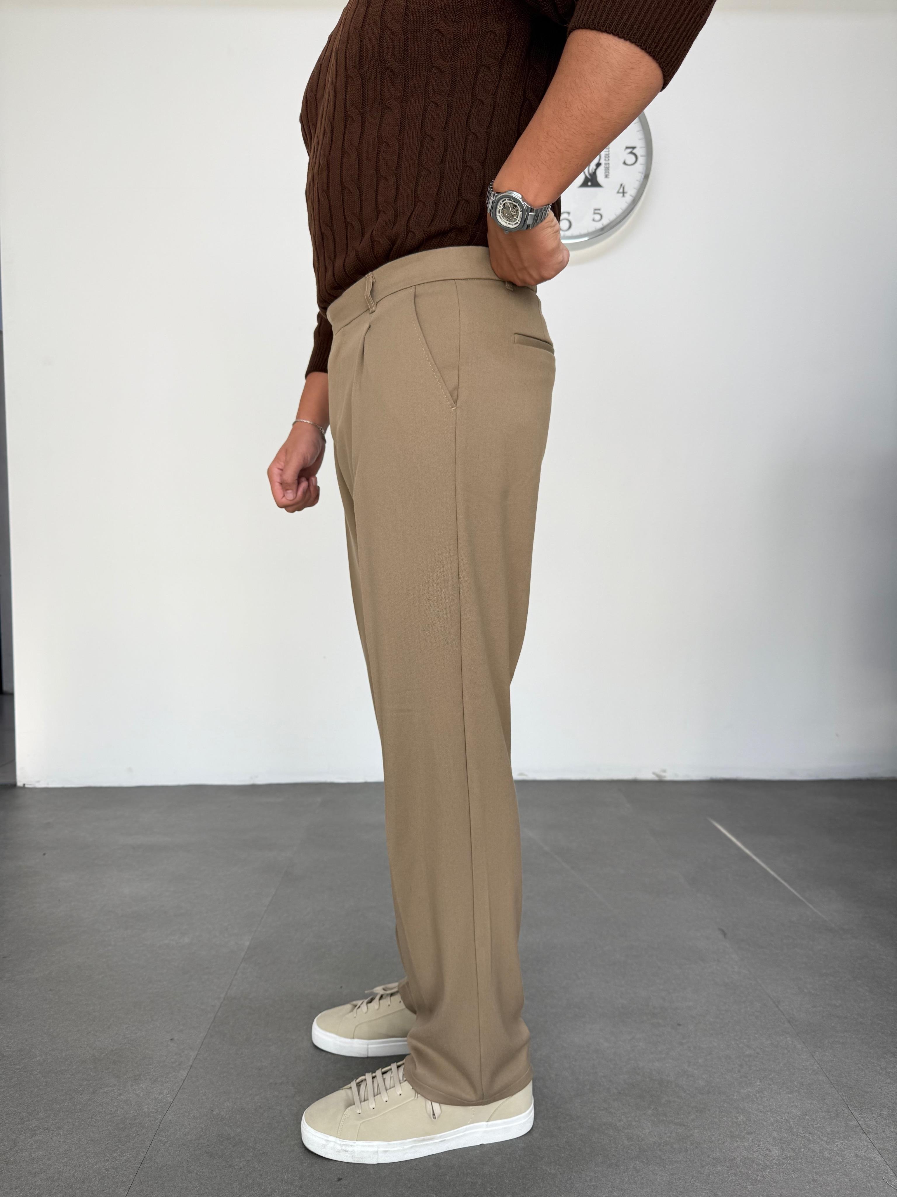 Premium Sütlü Kahve Kalın Gabardin Pantolon 