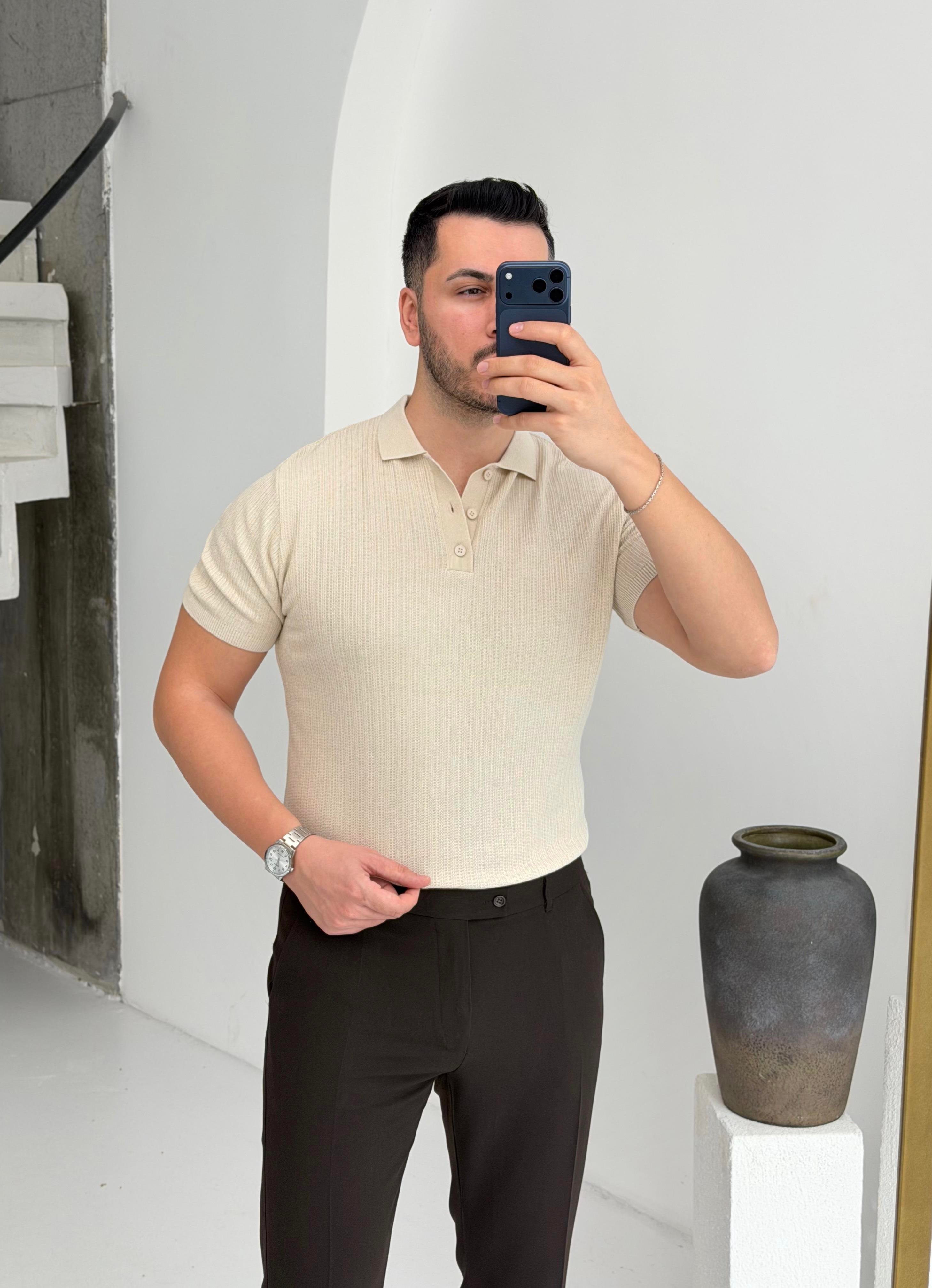 Prime Bej Düğmeli Tişört