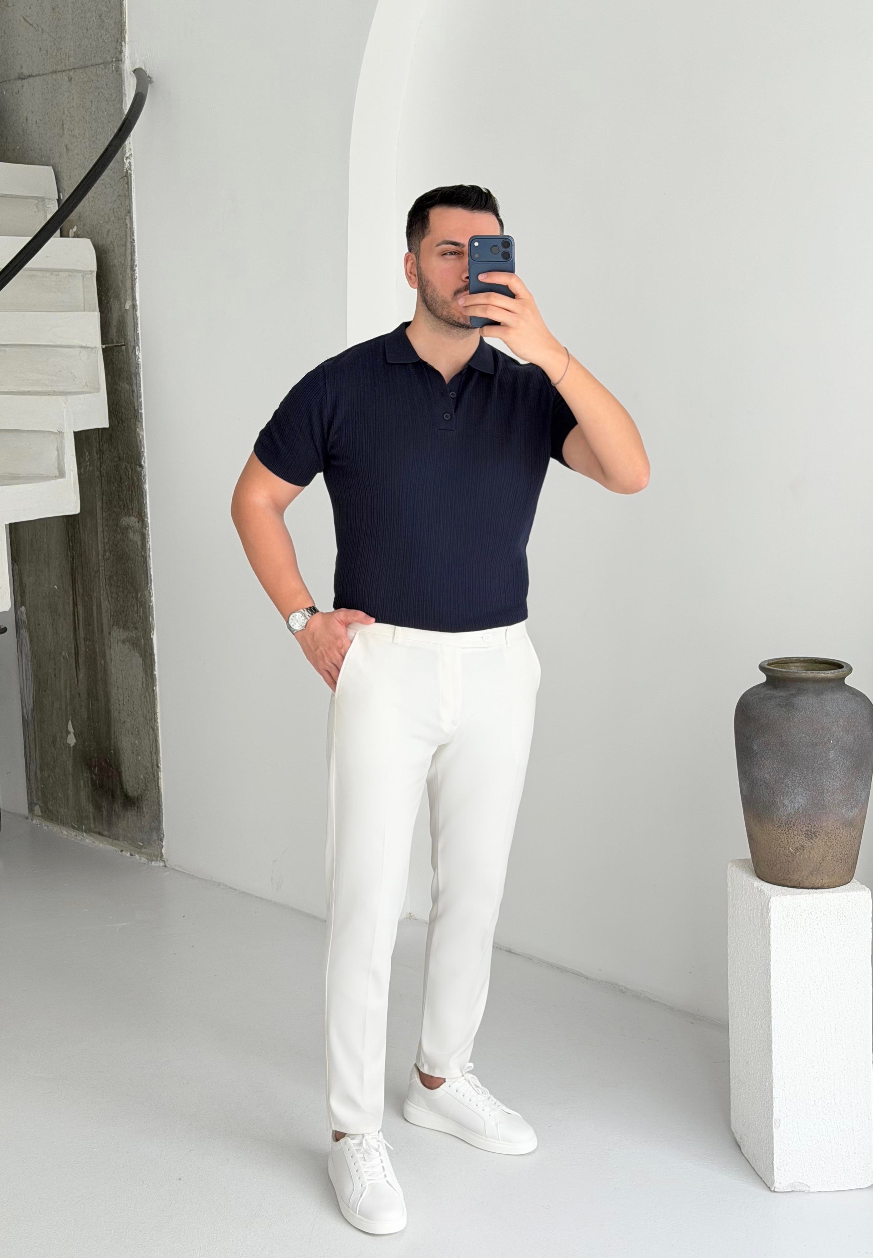 Prime Lacivert Düğmeli Tişört