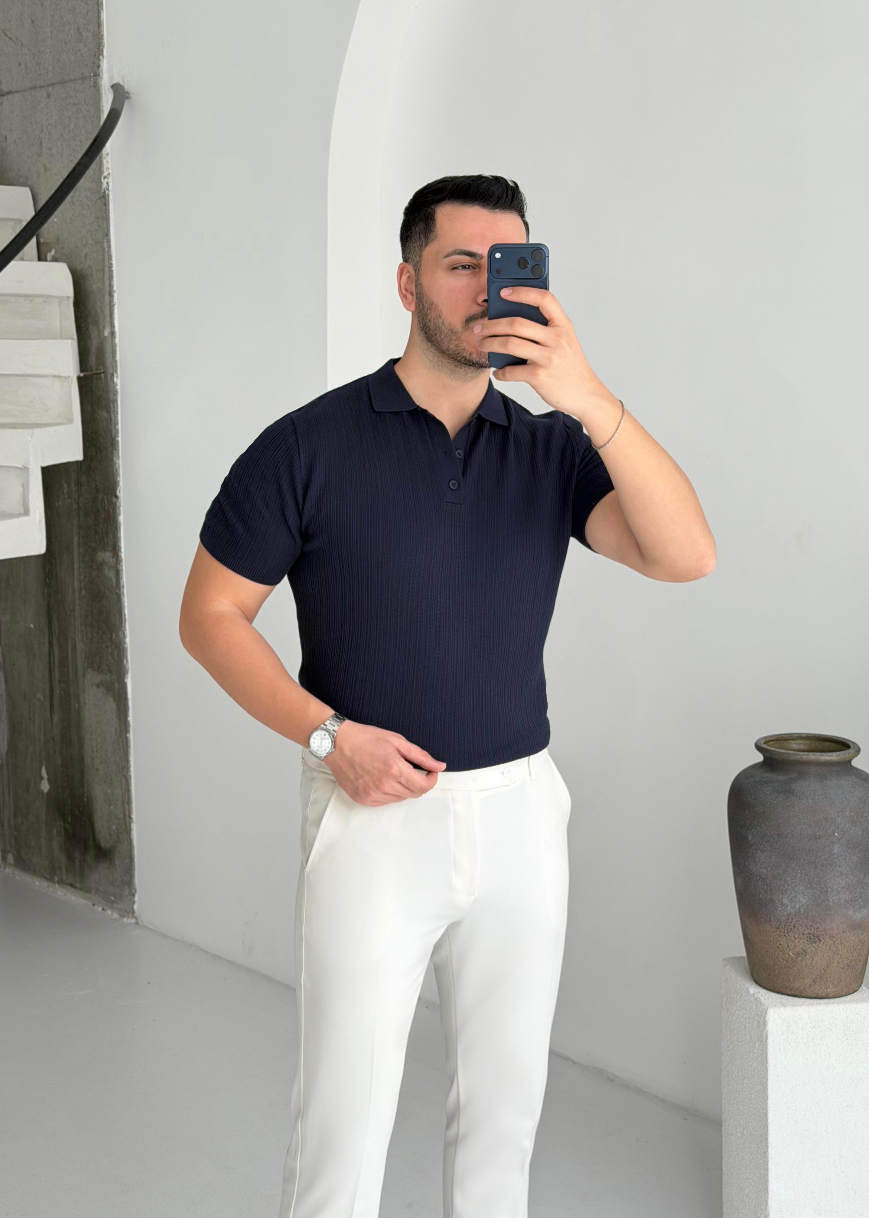 Prime Lacivert Düğmeli Tişört