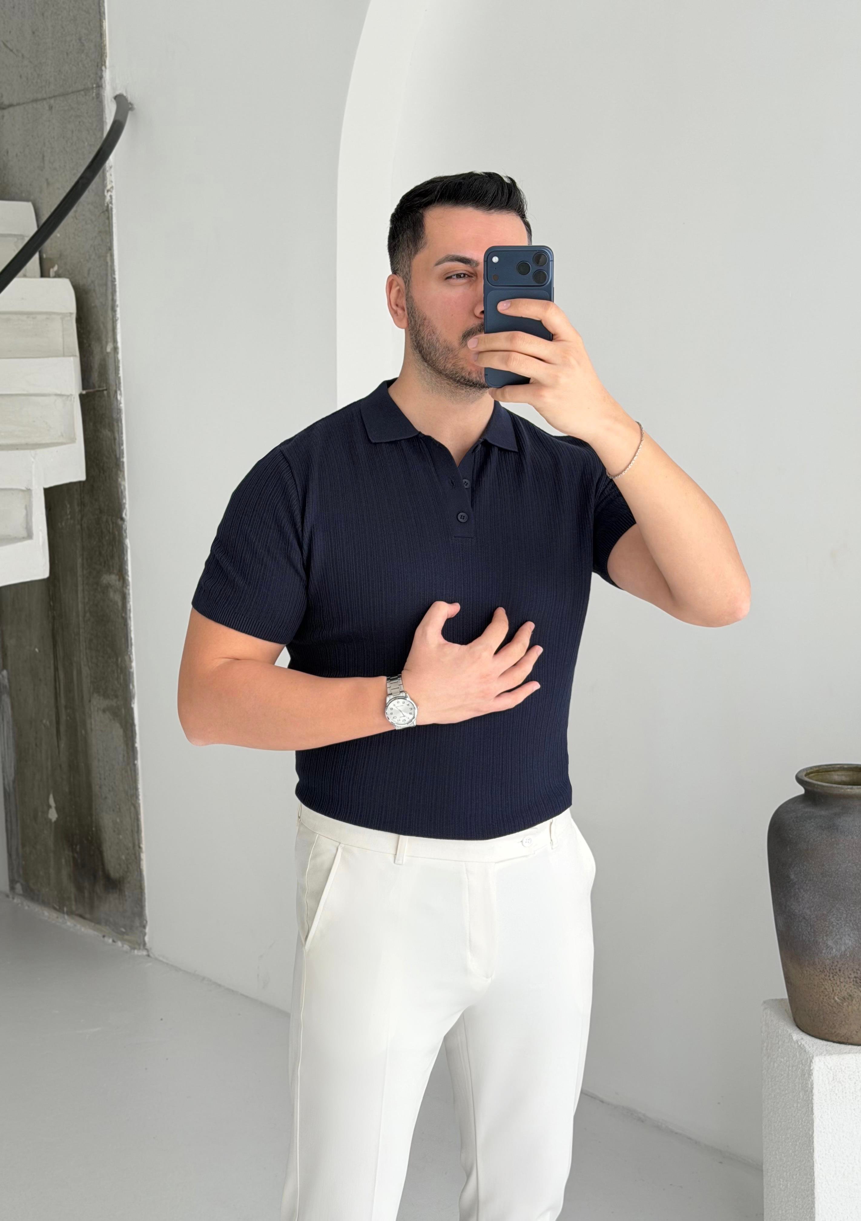 Prime Lacivert Düğmeli Tişört