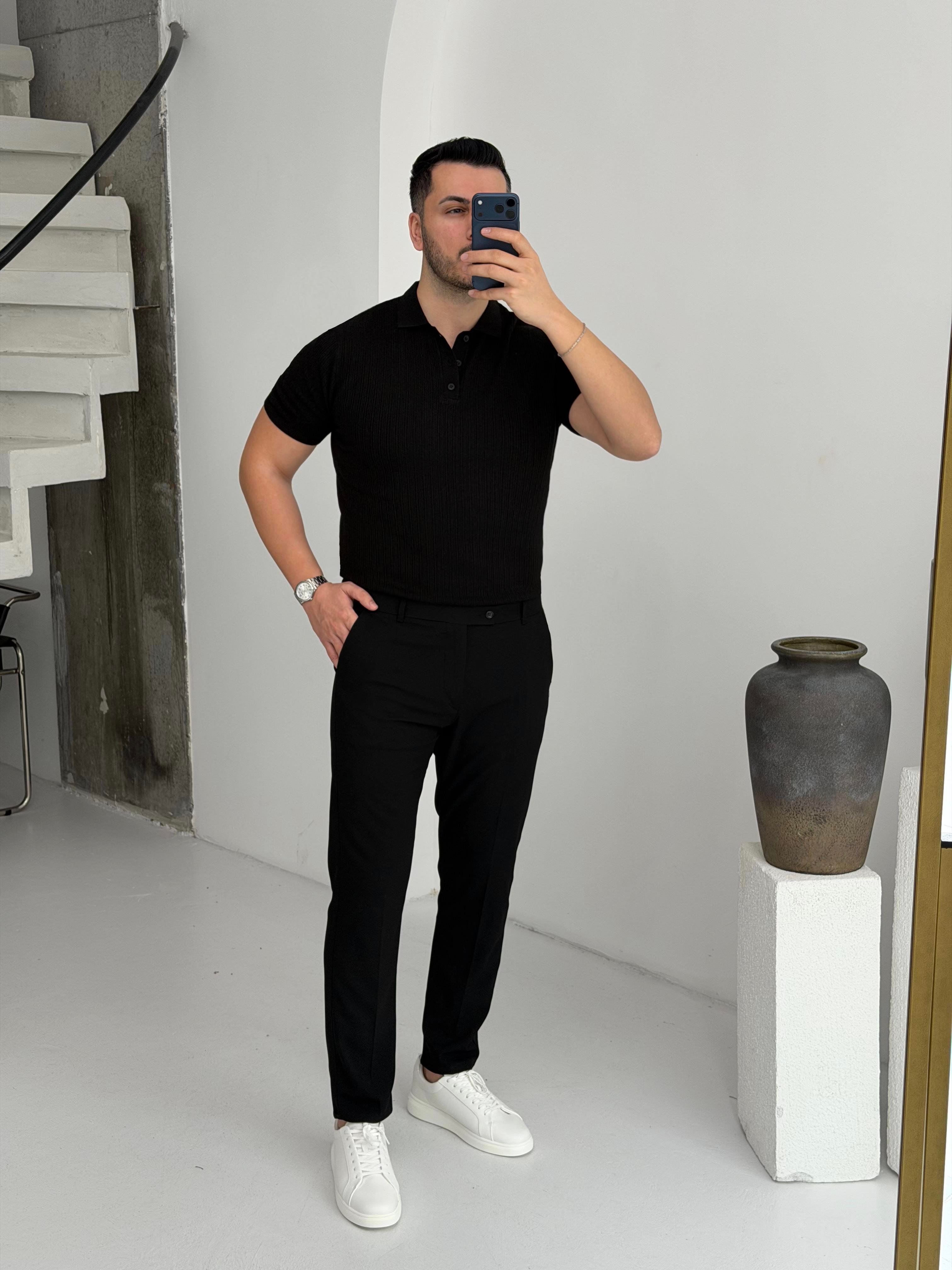 Prime Siyah Düğmeli Tişört 