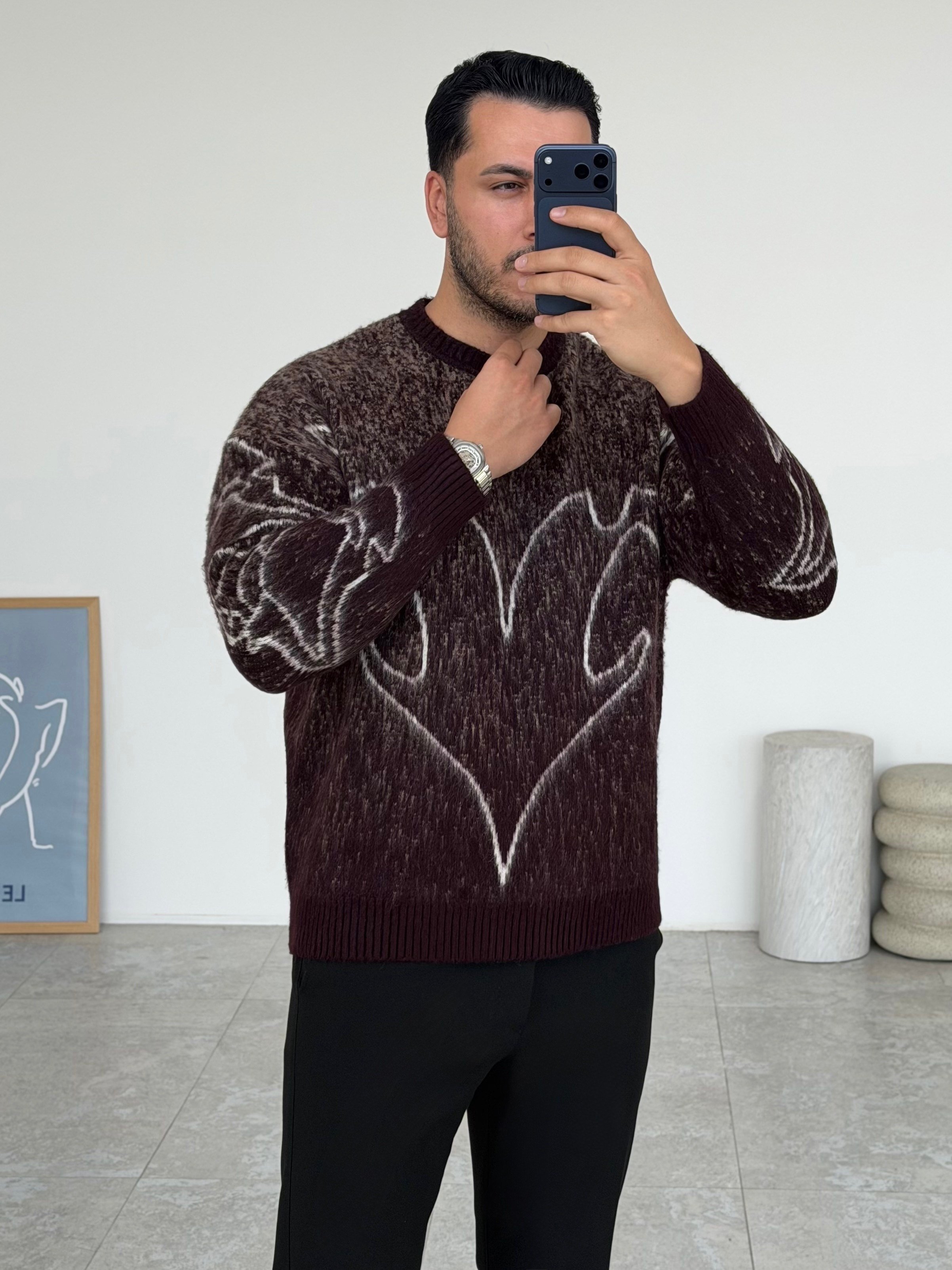Pullover Yünlü Bordo Kazak