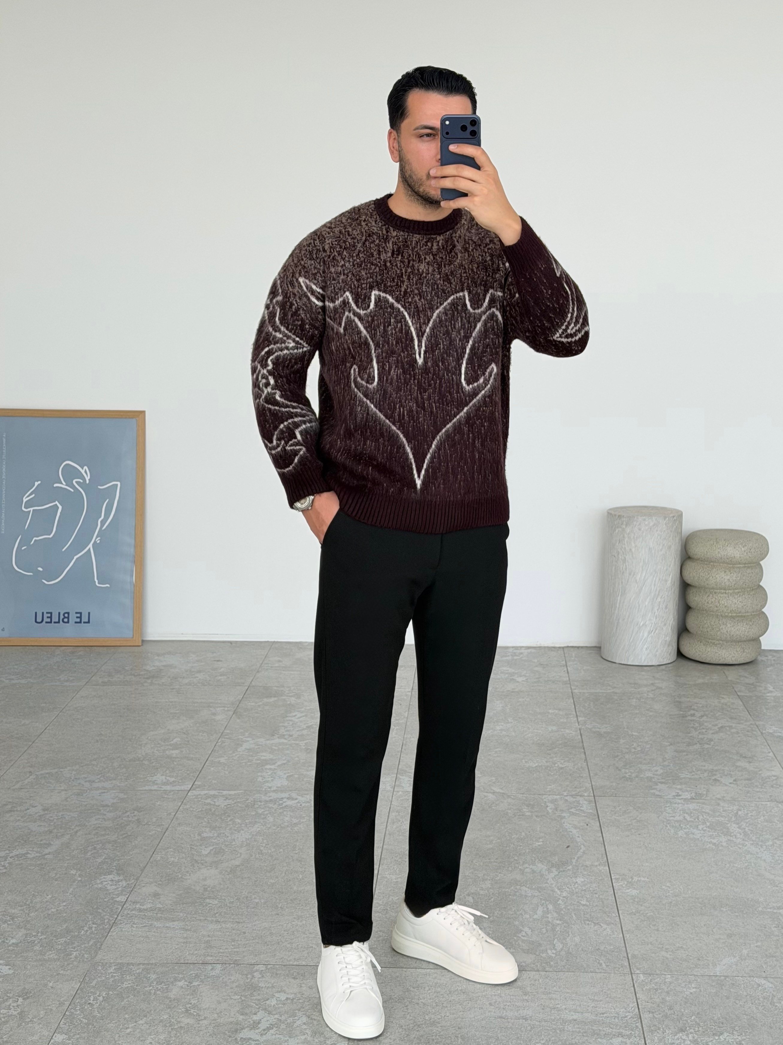 Pullover Yünlü Bordo Kazak