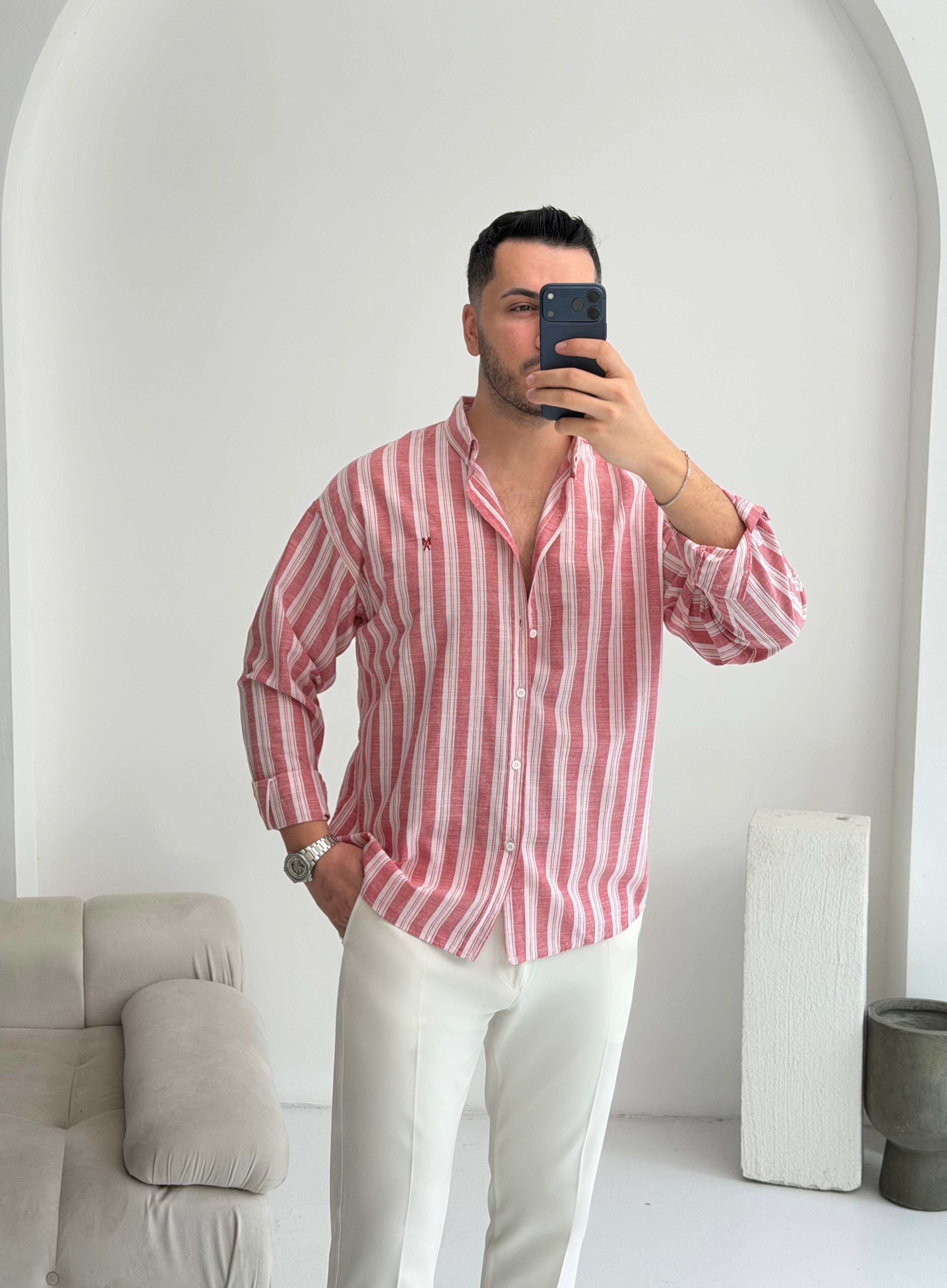 Pure Linen Oversize Mavi Çizgili Gömlek