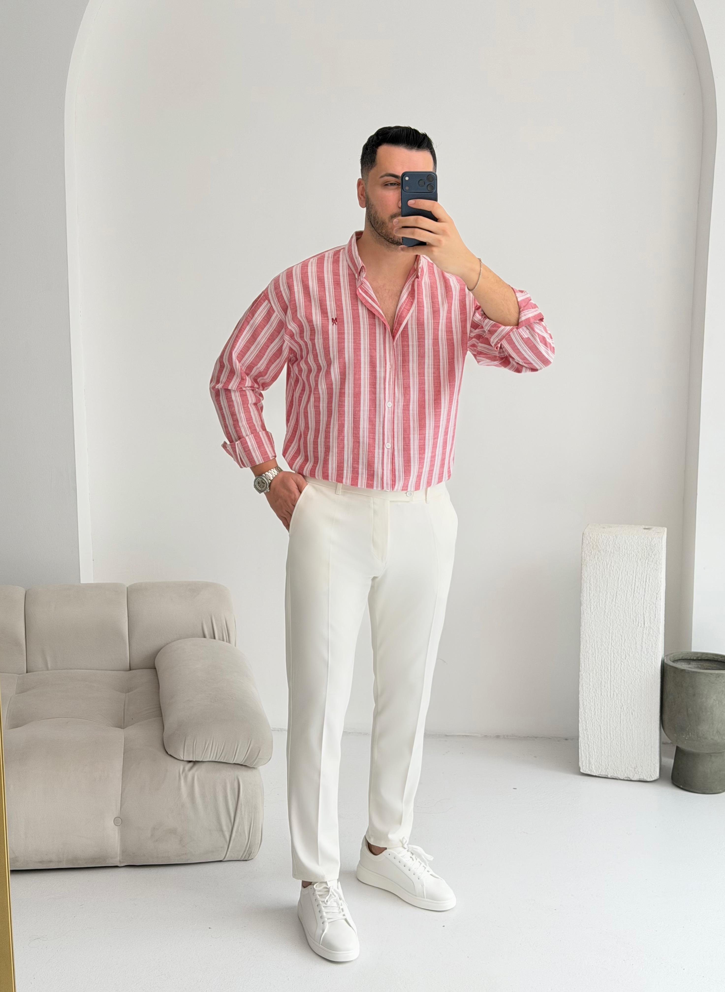 Pure Linen Oversize Mavi Çizgili Gömlek