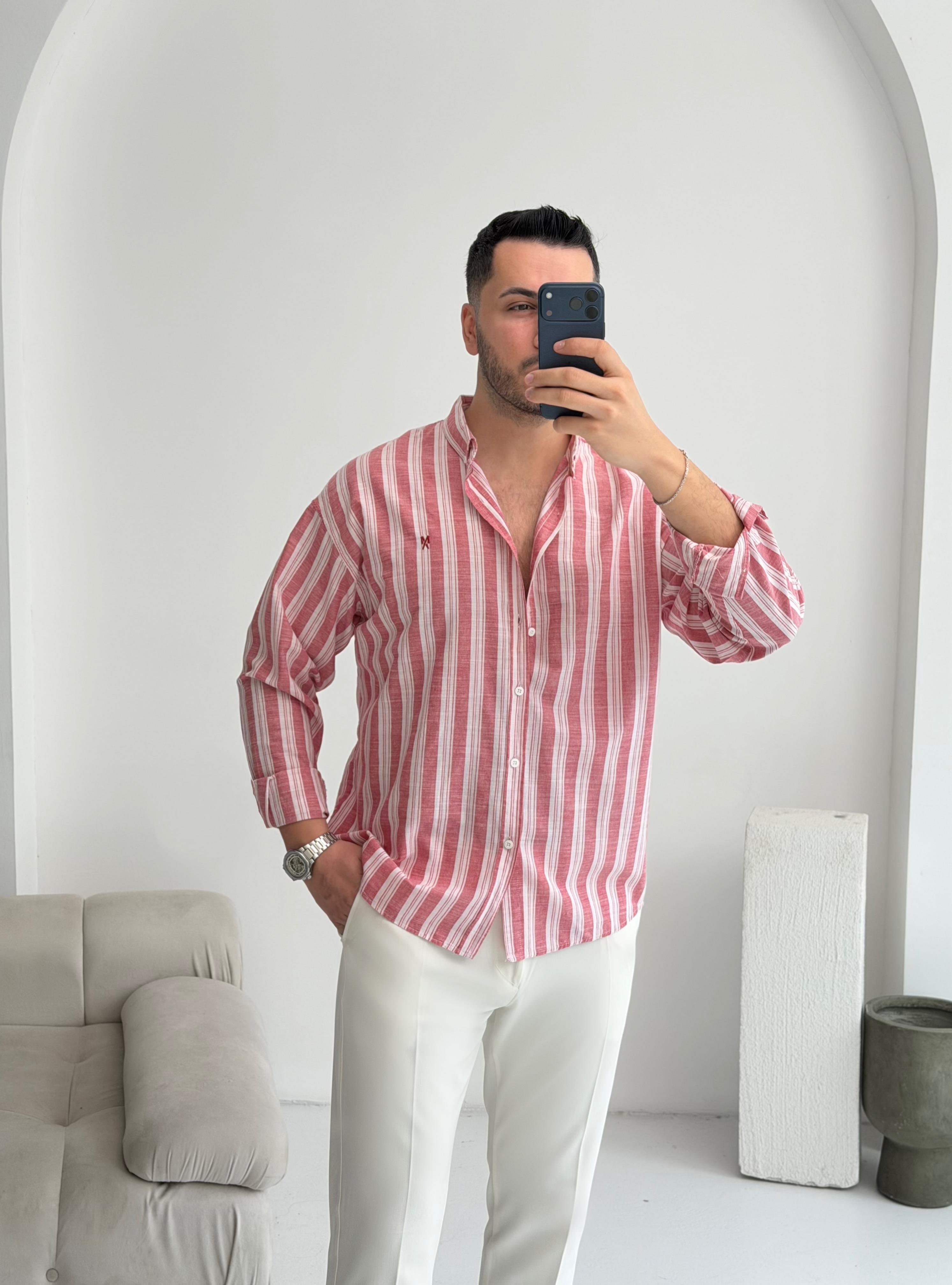 Pure Linen Oversize Mavi Çizgili Gömlek