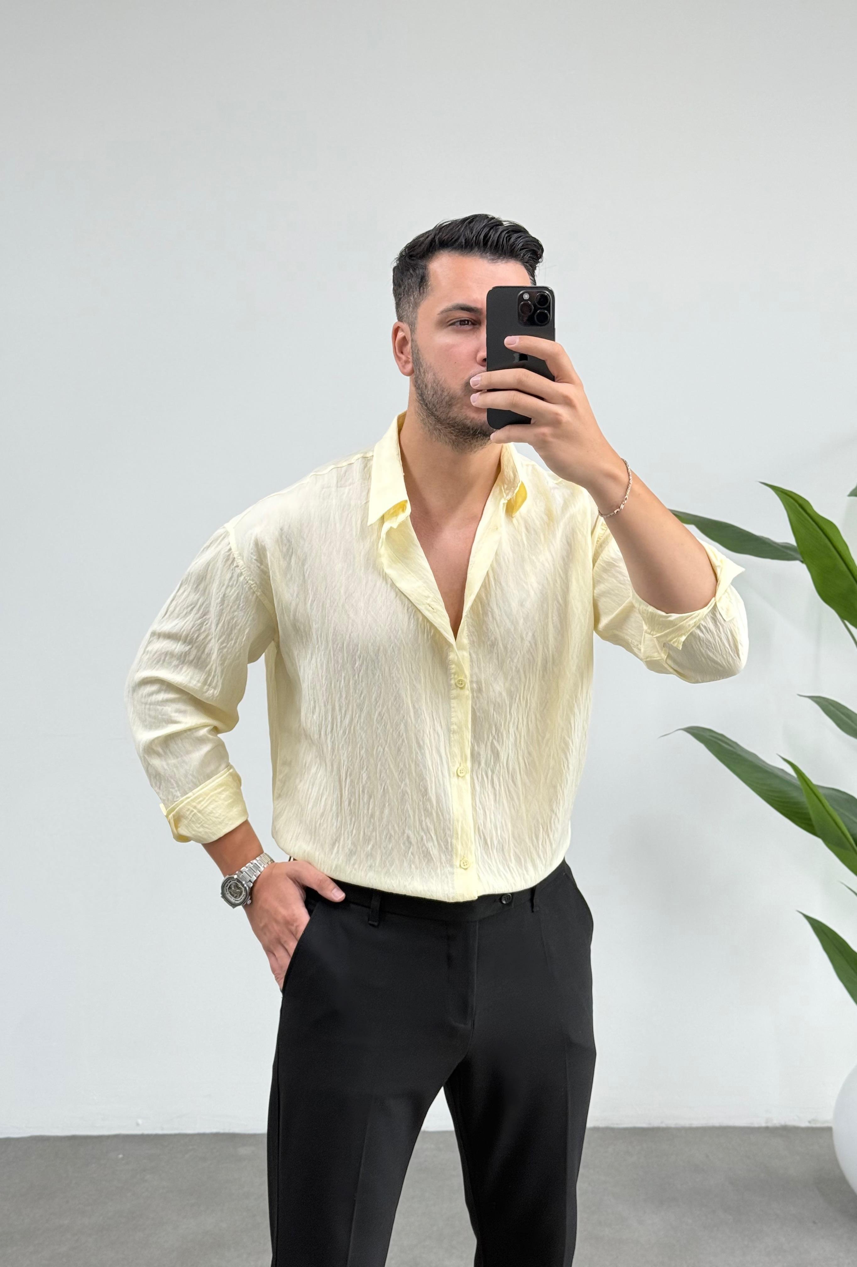 Qua Limon Sarısı Oversize Tensel Gömlek