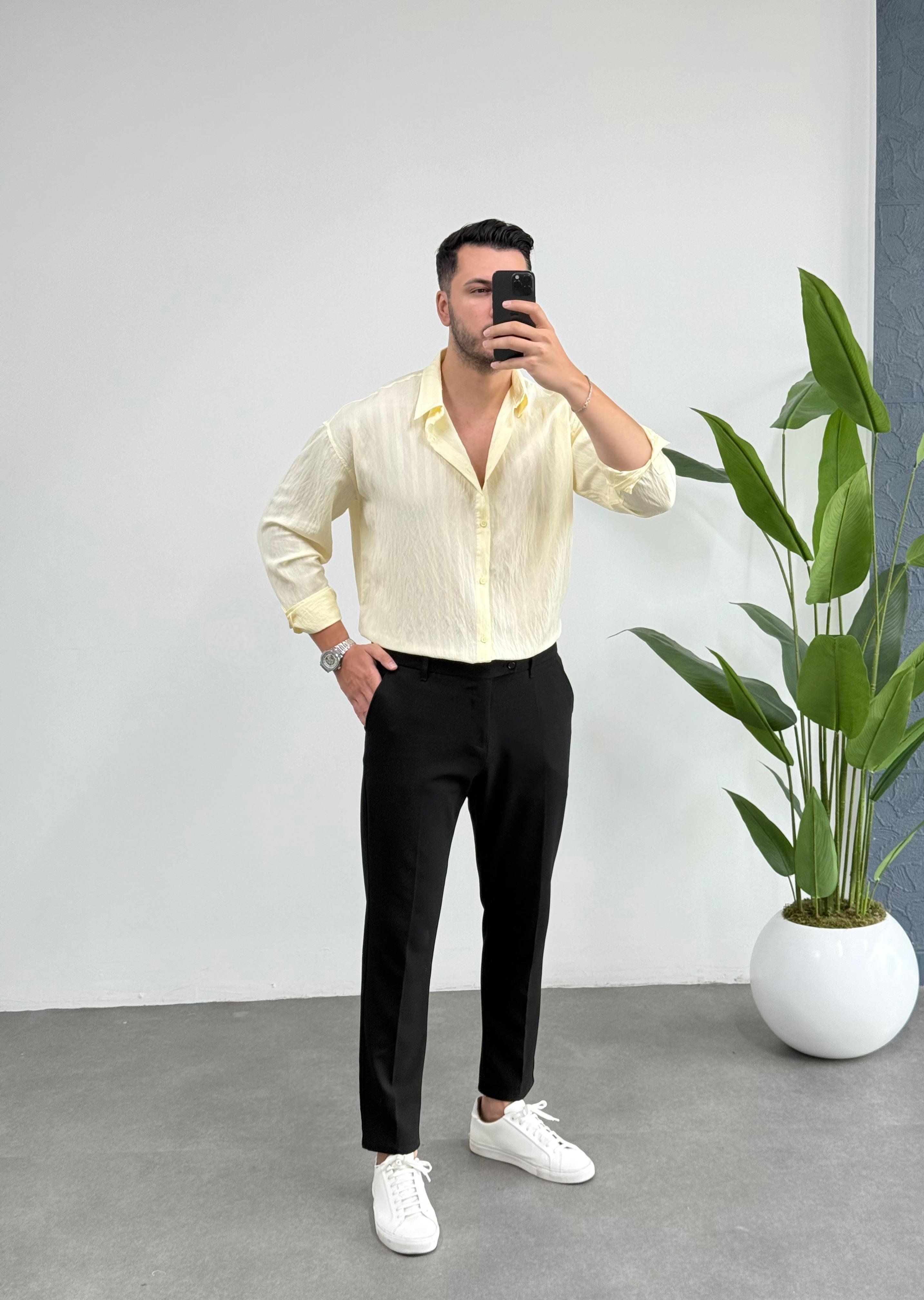 Qua Limon Sarısı Oversize Tensel Gömlek