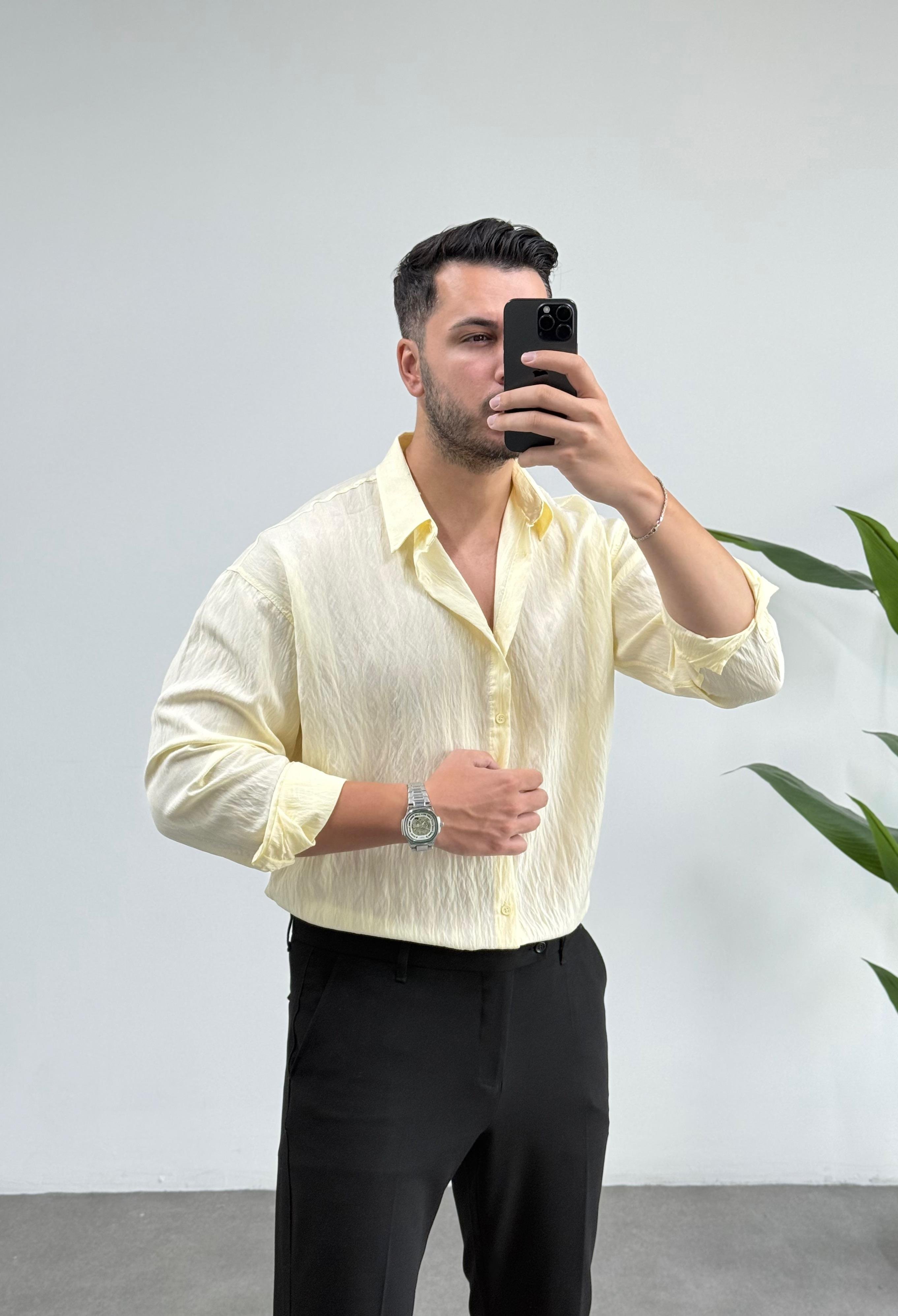 Qua Limon Sarısı Oversize Tensel Gömlek