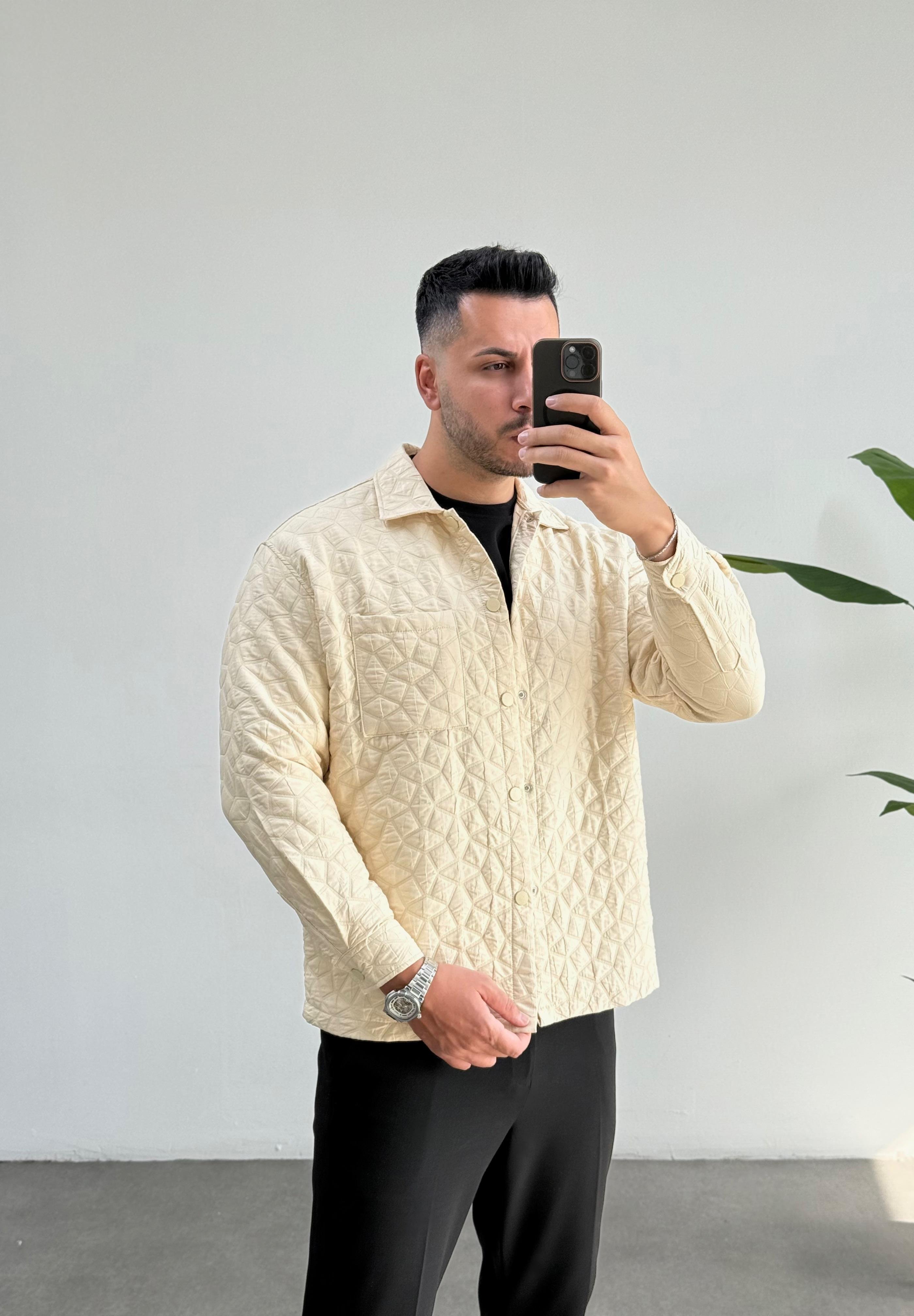 Quzu Kapitone Ekru Oversize Gömlek 