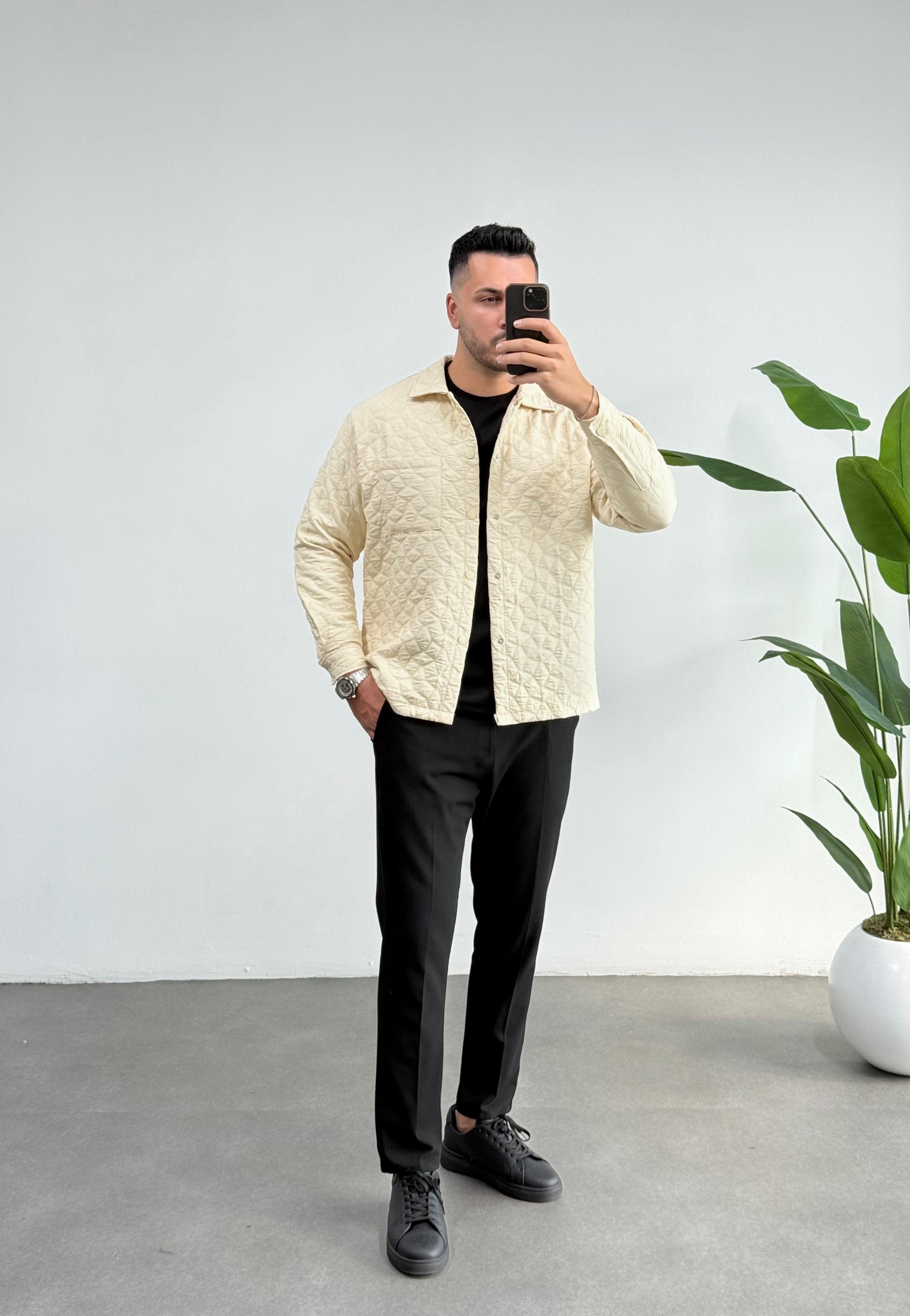 Quzu Kapitone Ekru Oversize Gömlek 