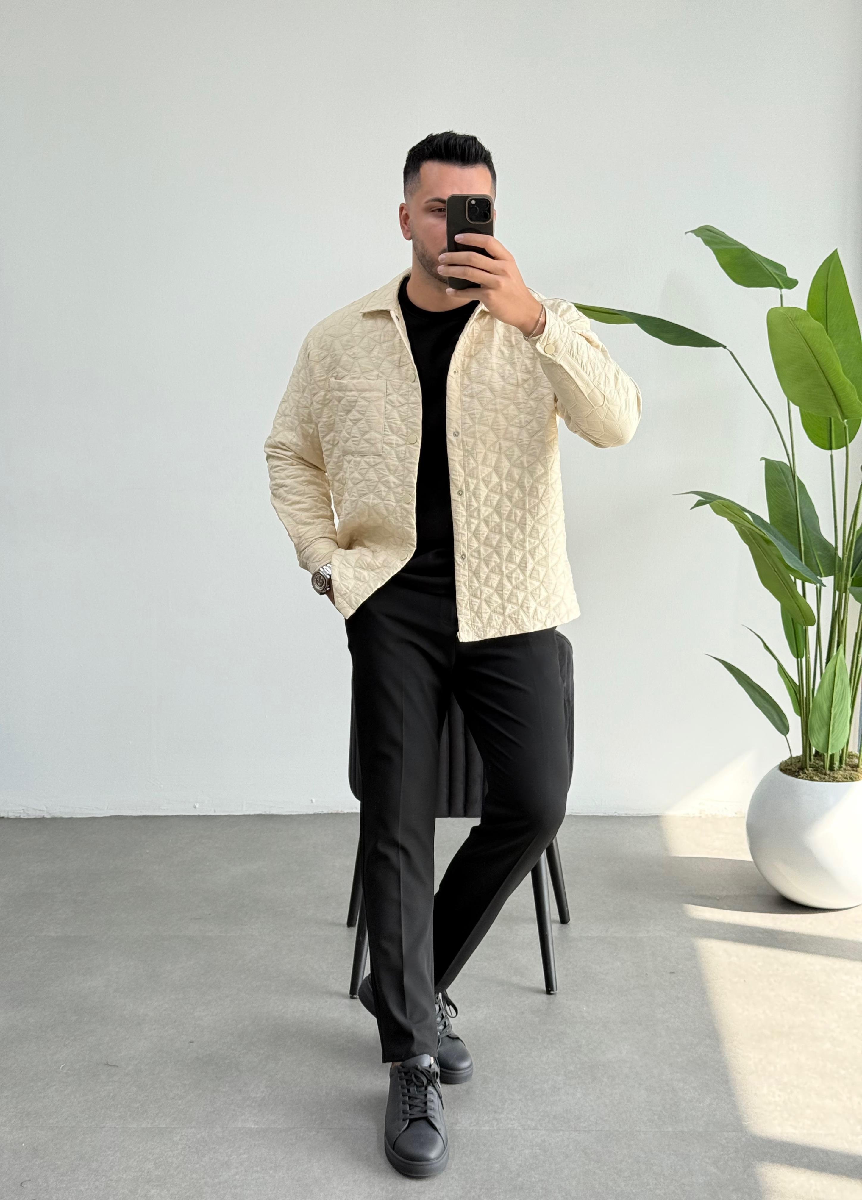 Quzu Kapitone Ekru Oversize Gömlek 