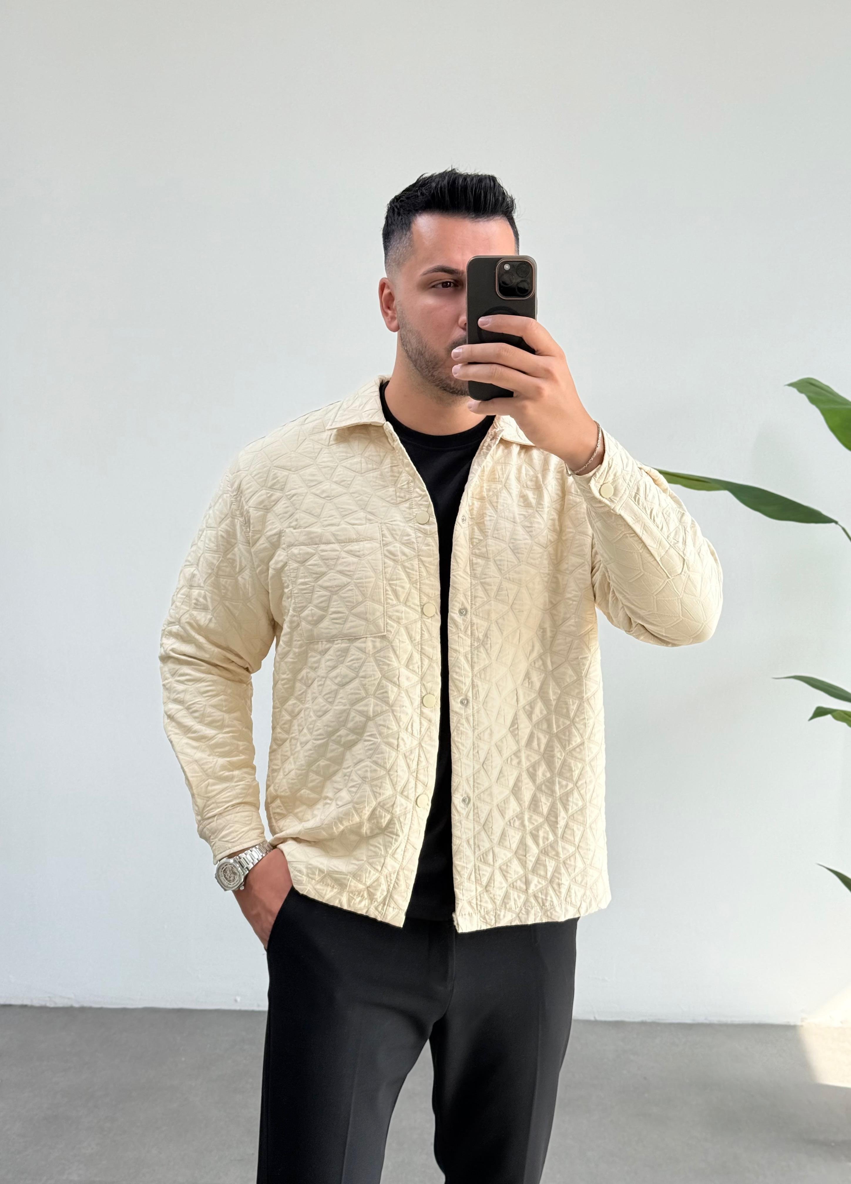 Quzu Kapitone Ekru Oversize Gömlek 