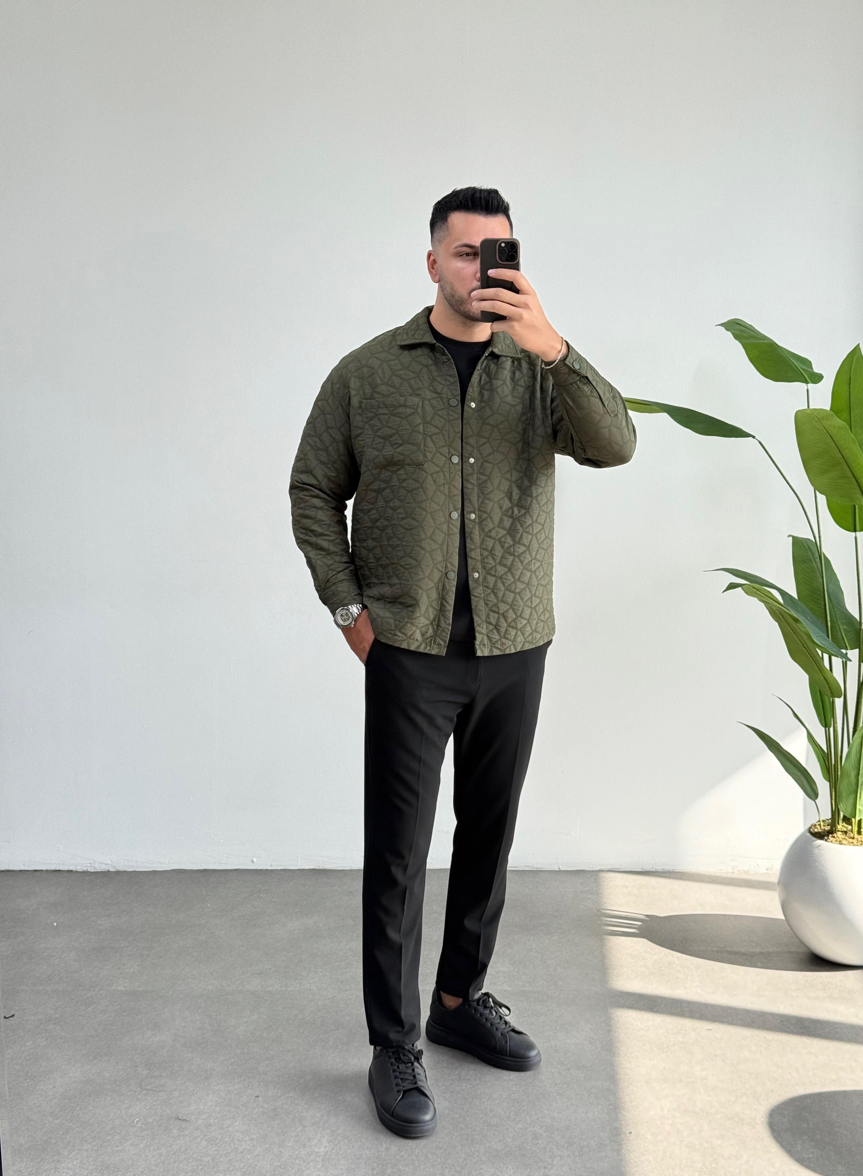 Quzu Kapitone Haki Oversize Gömlek 