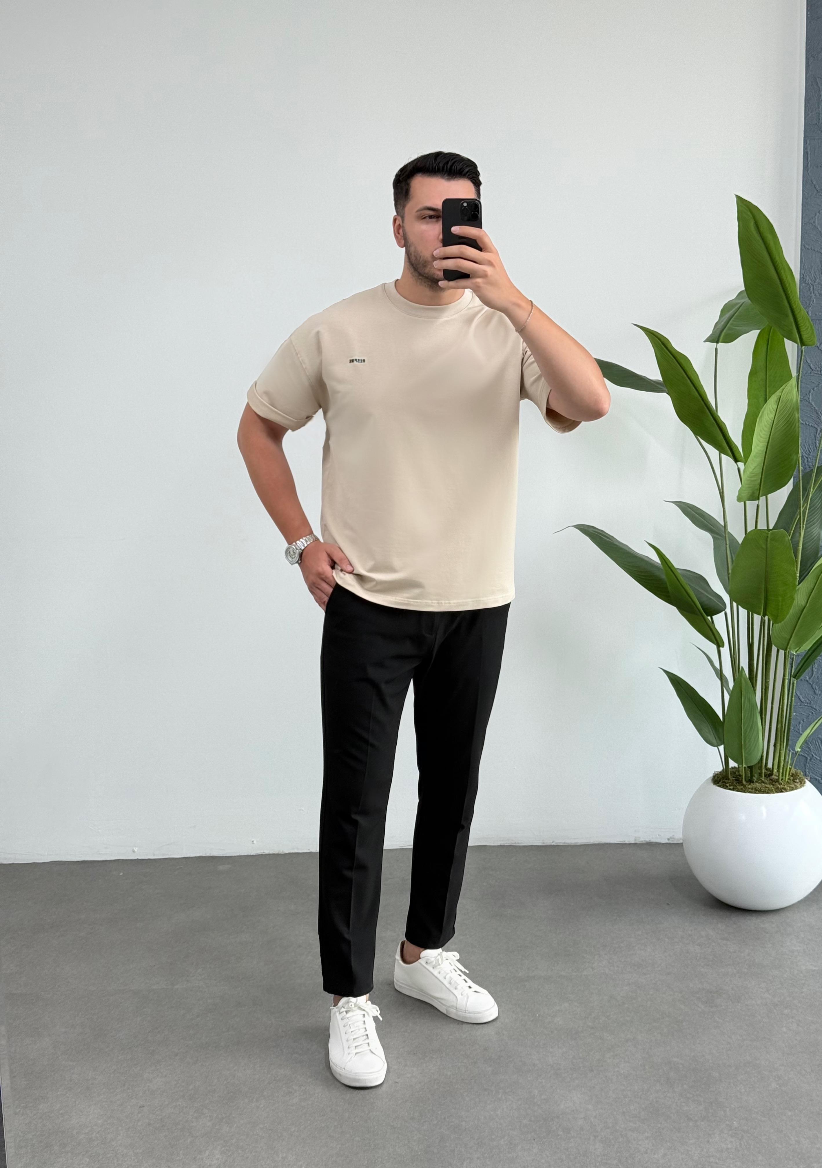 Respire Bej Oversize Tişört 