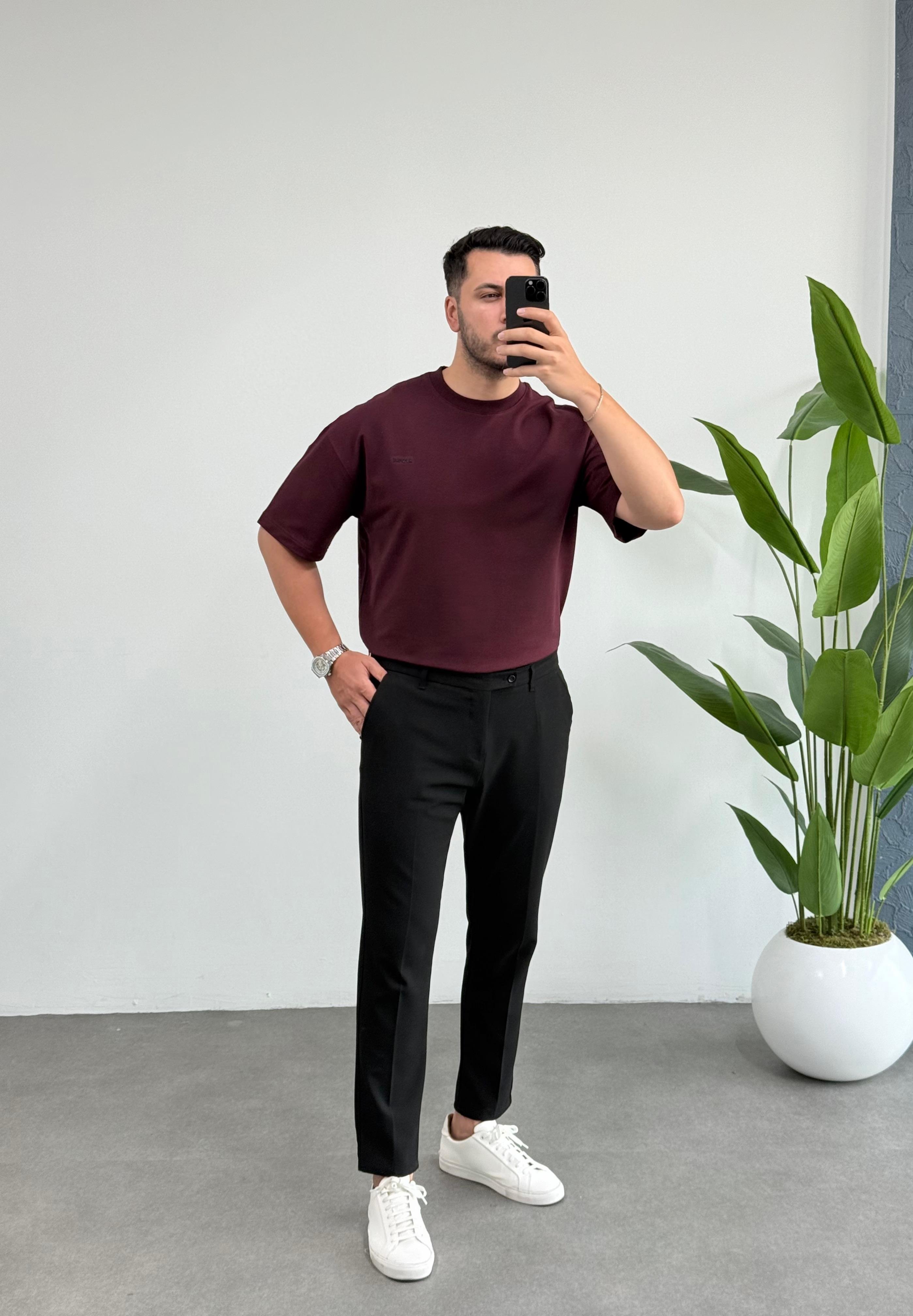 Respire Bordo Oversize Tişört 