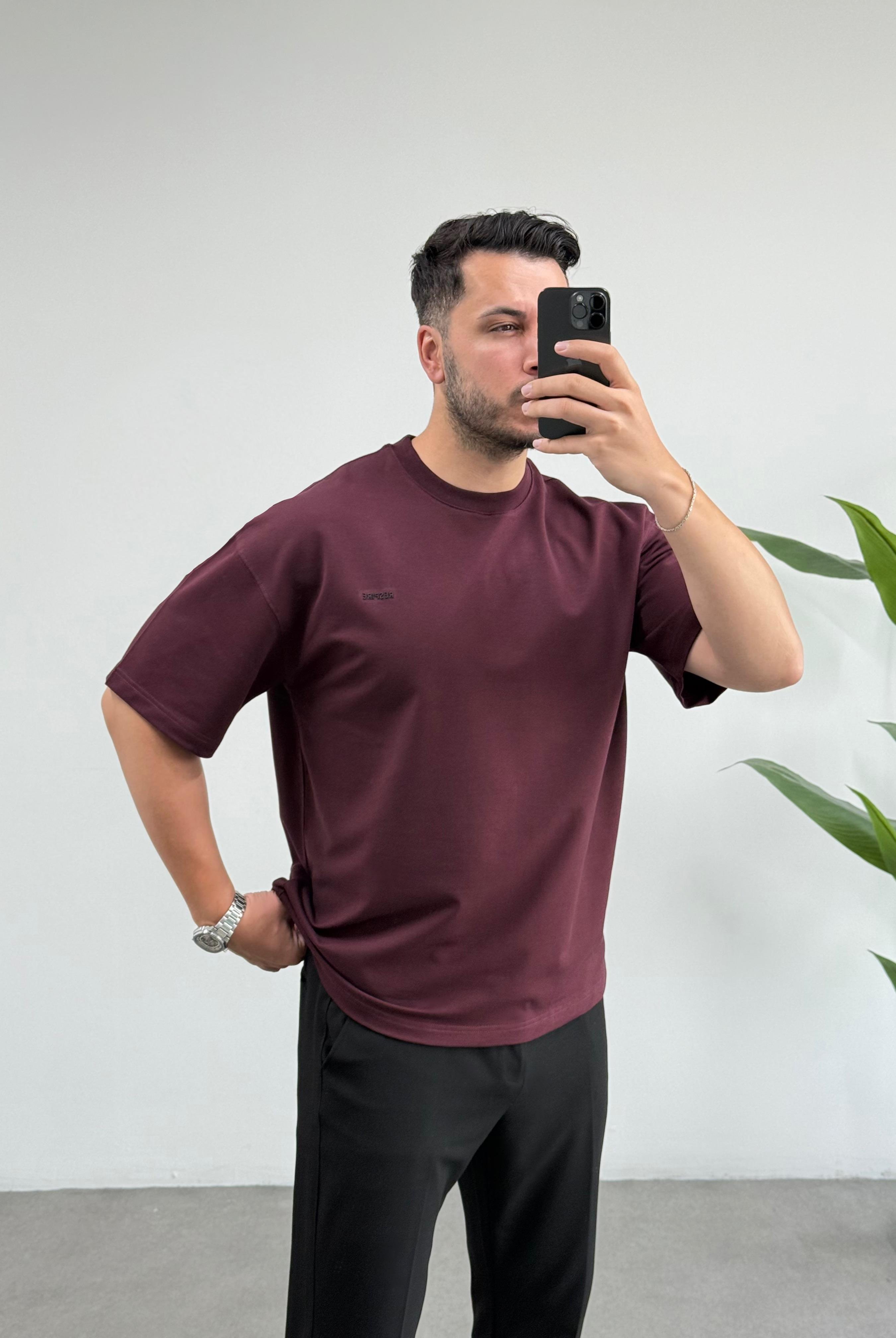 Respire Bordo Oversize Tişört 