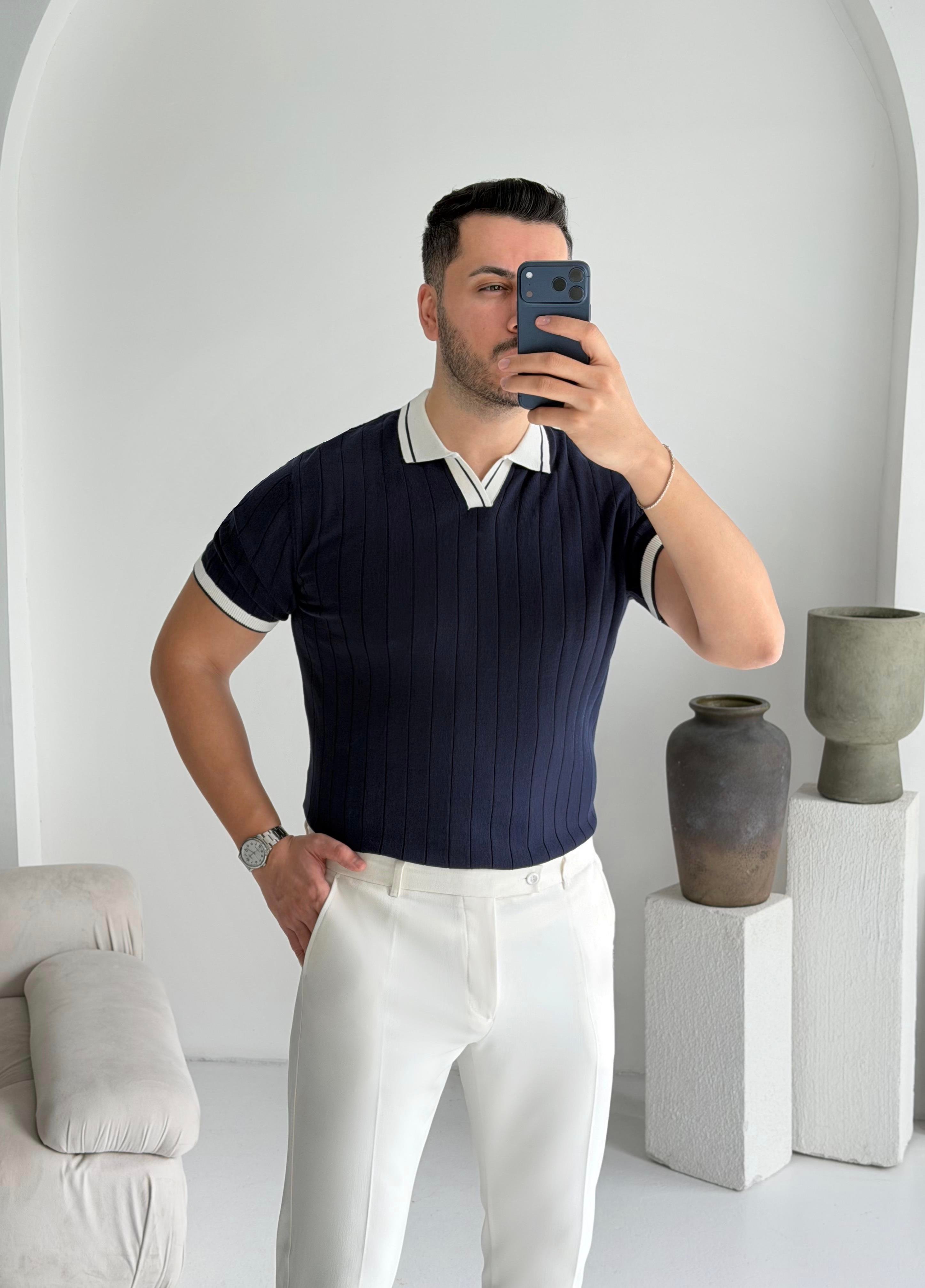 Riviera Lacivert Dokulu Tişört