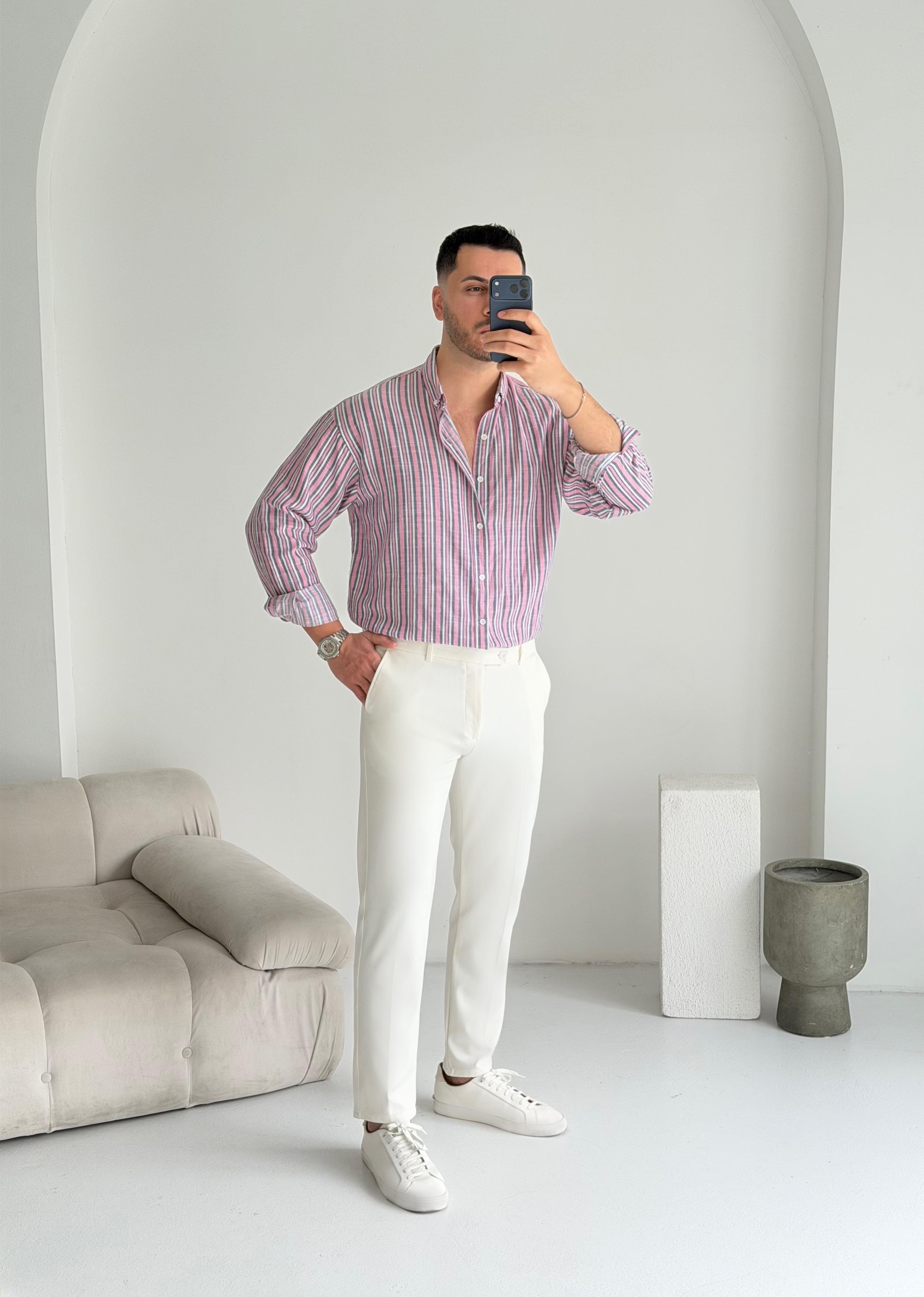 Roys Eflatun Çizgili Oversize Gömlek 