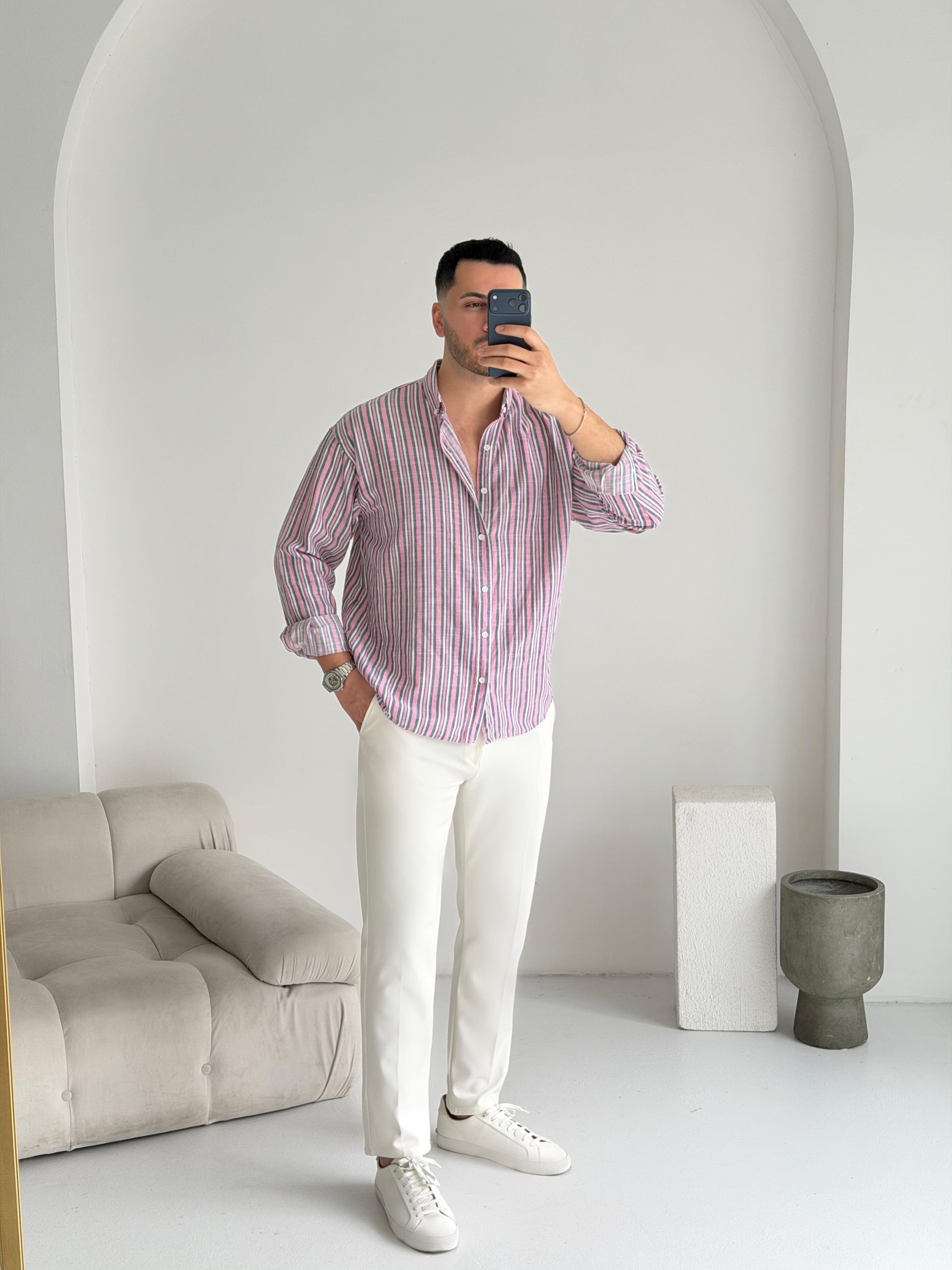 Roys Eflatun Çizgili Oversize Gömlek 