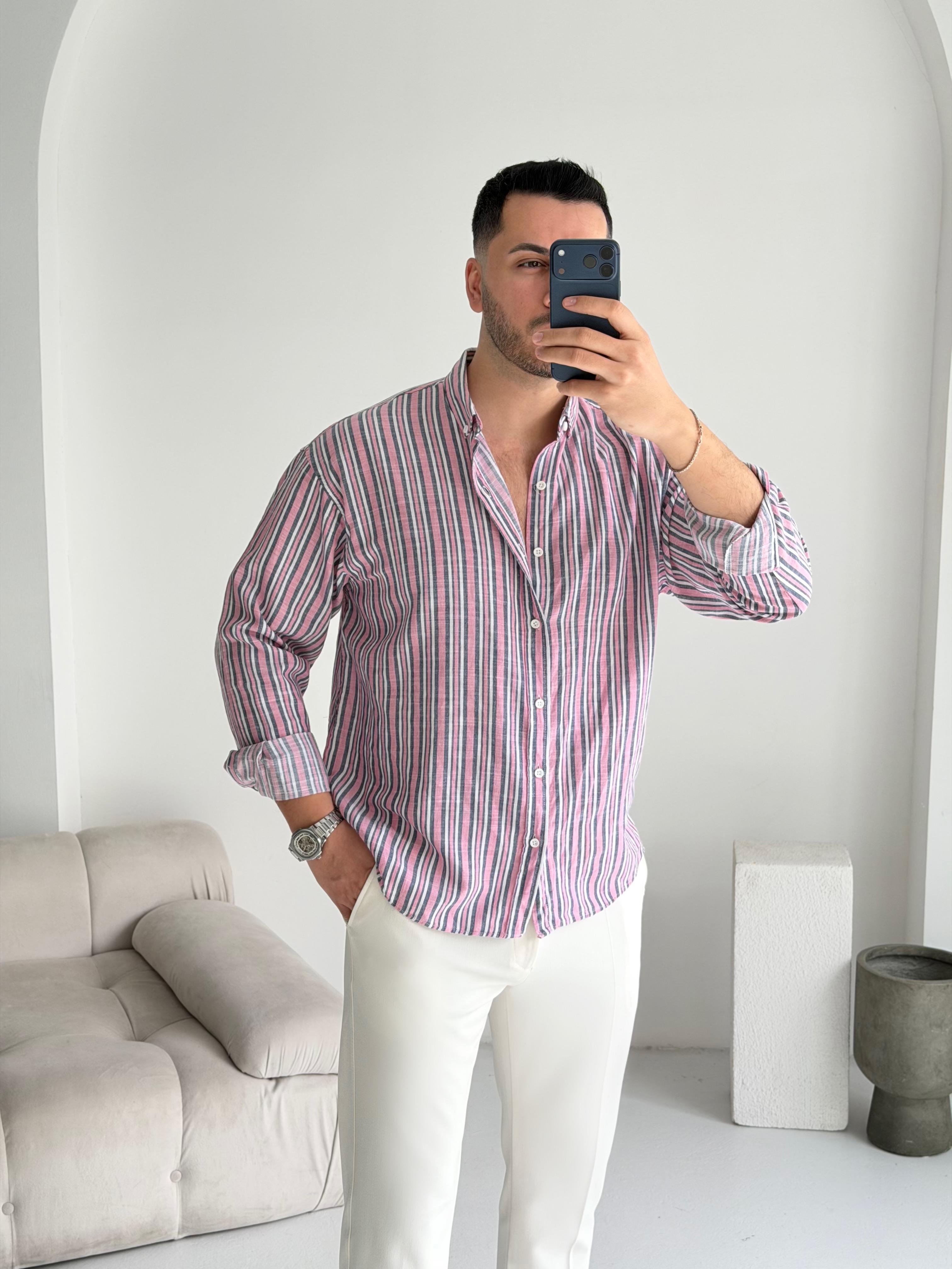 Roys Eflatun Çizgili Oversize Gömlek 