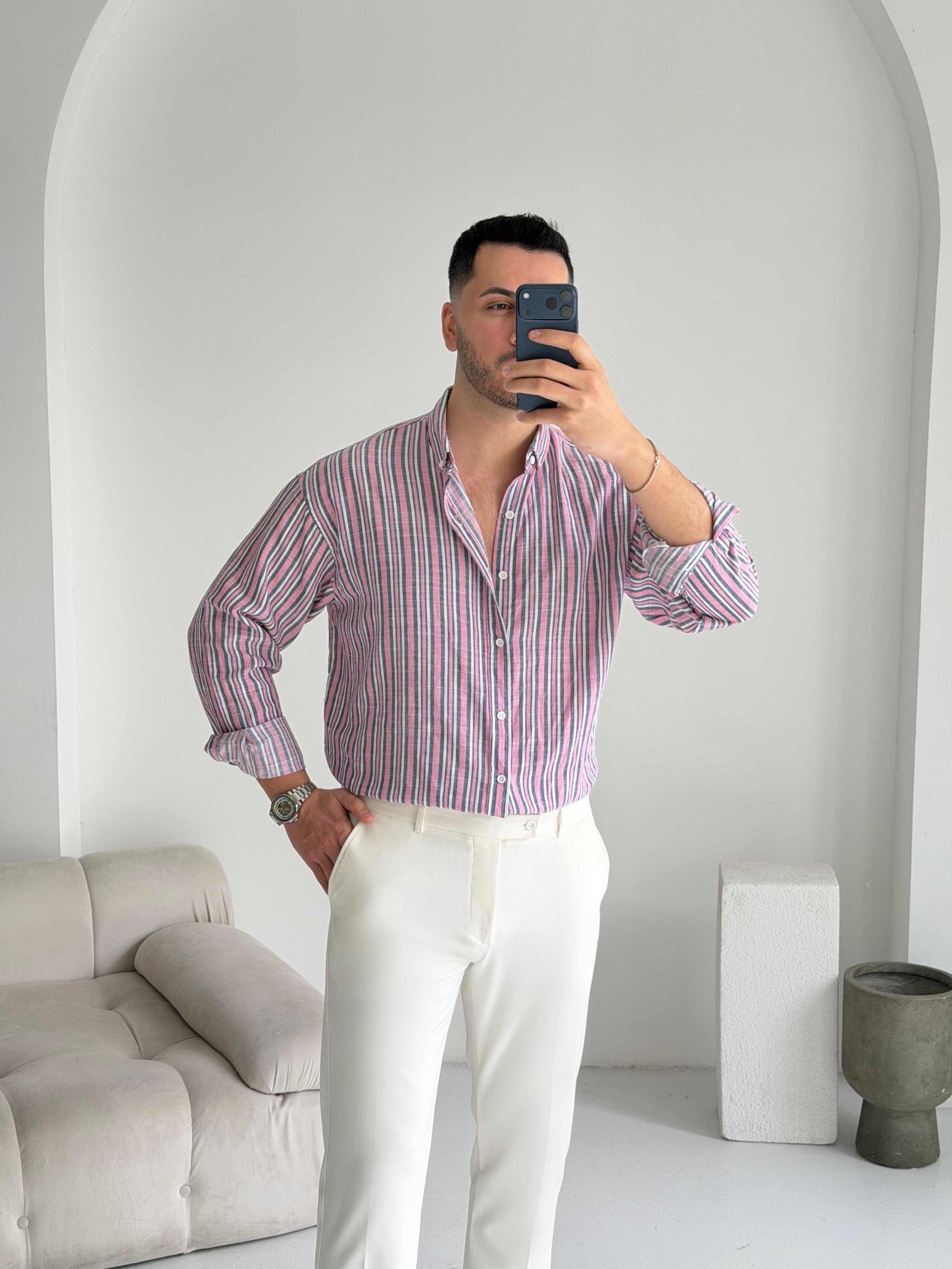 Roys Eflatun Çizgili Oversize Gömlek 