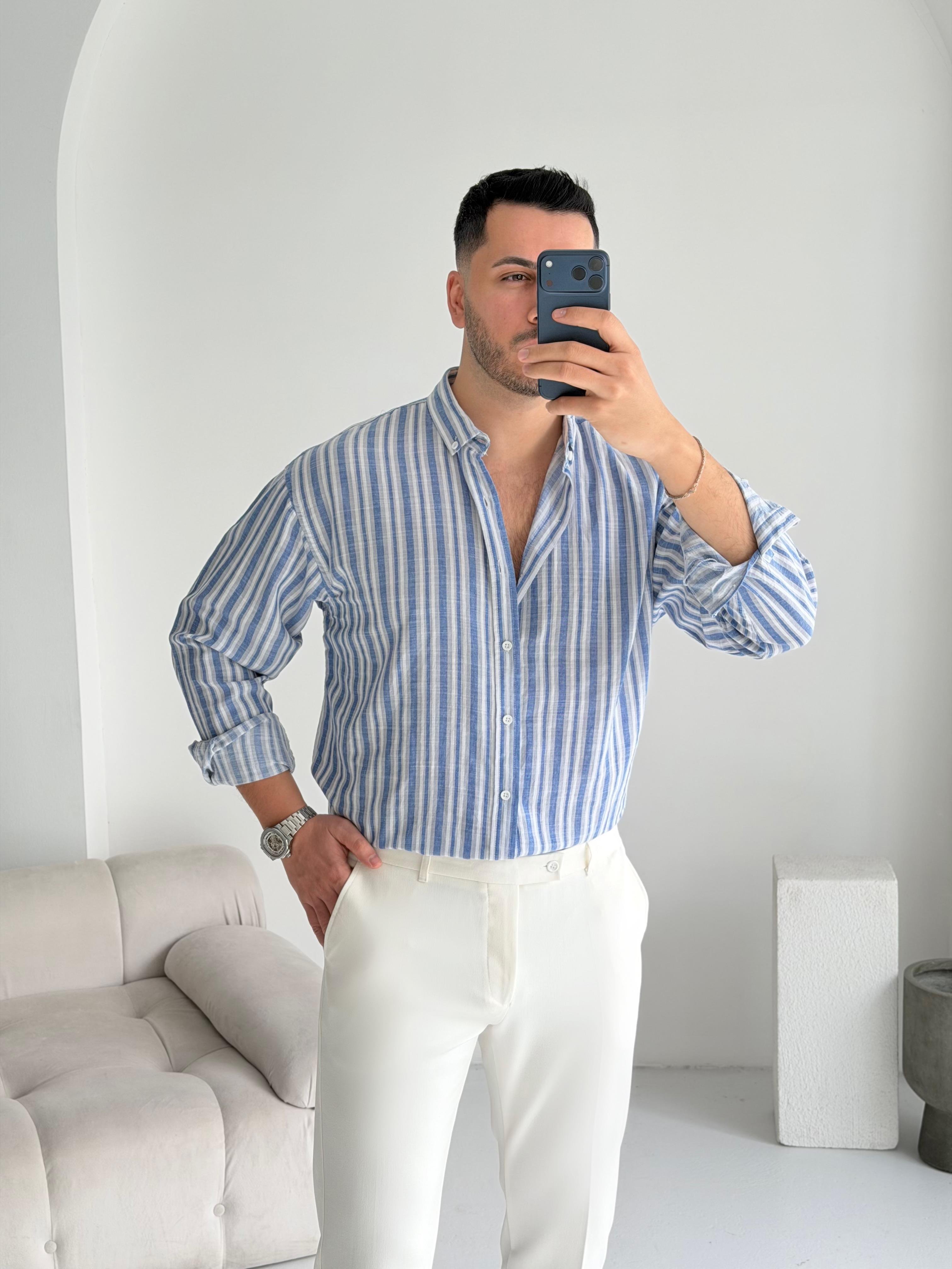 Roys Mavi Çizgili Oversize Gömlek 