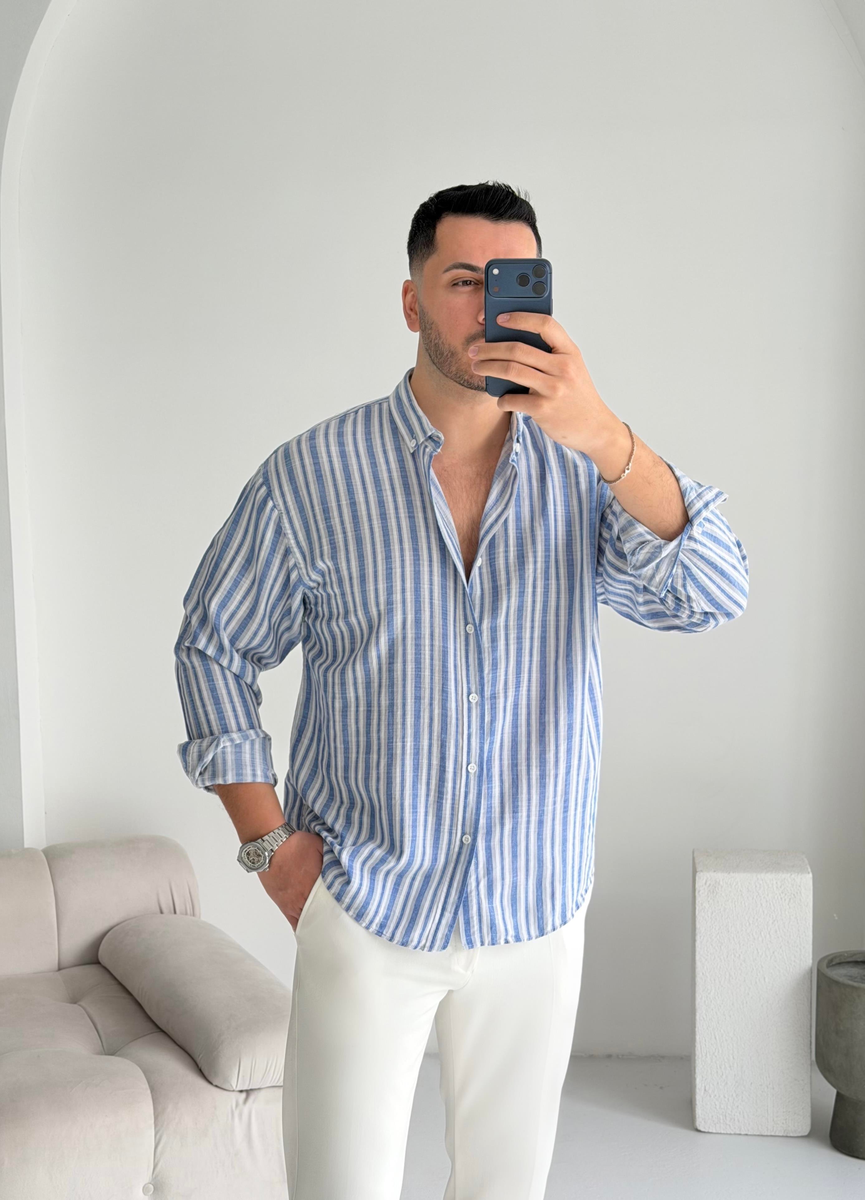 Roys Mavi Çizgili Oversize Gömlek 