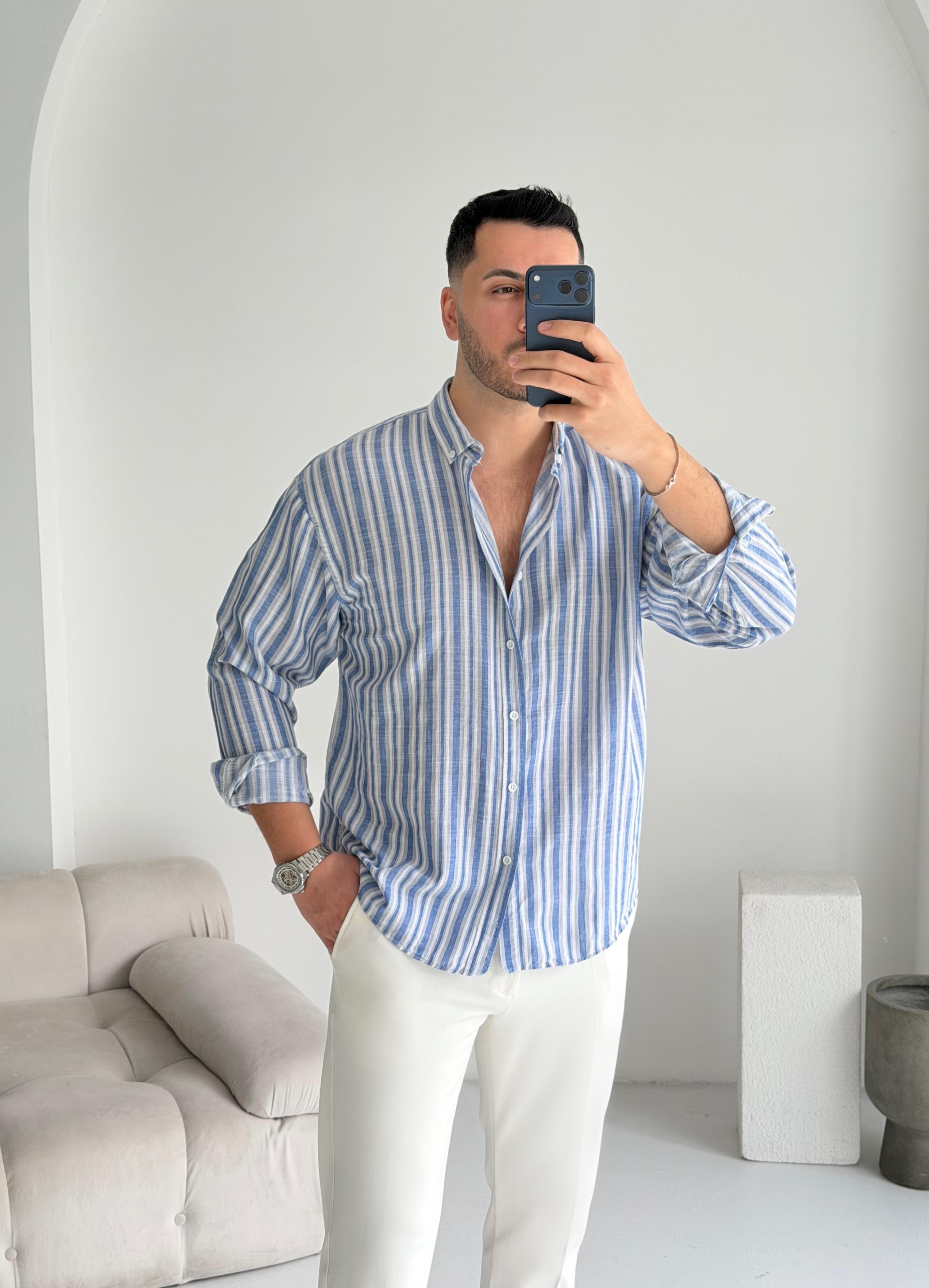 Roys Mavi Çizgili Oversize Gömlek 
