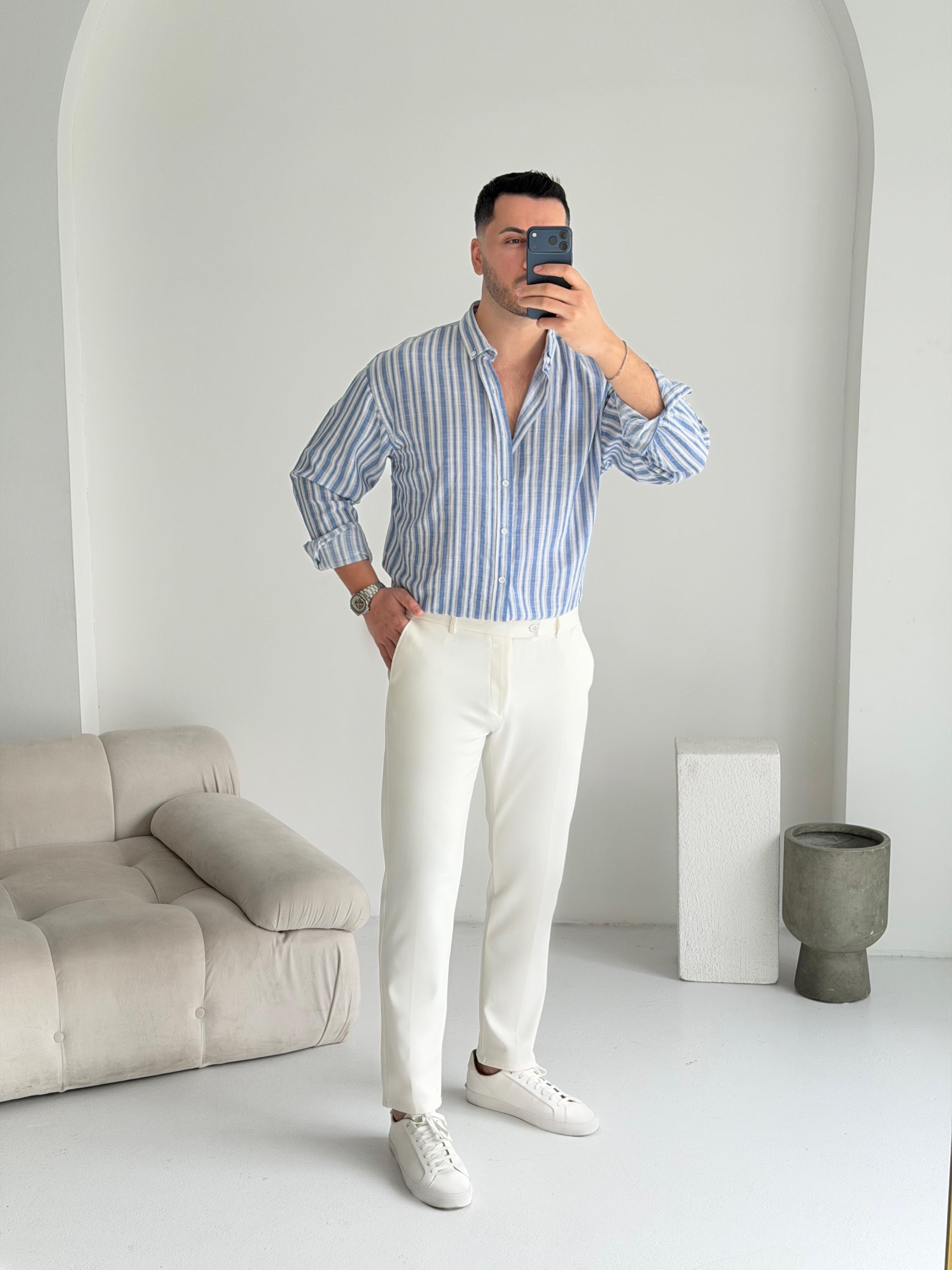 Roys Mavi Çizgili Oversize Gömlek 