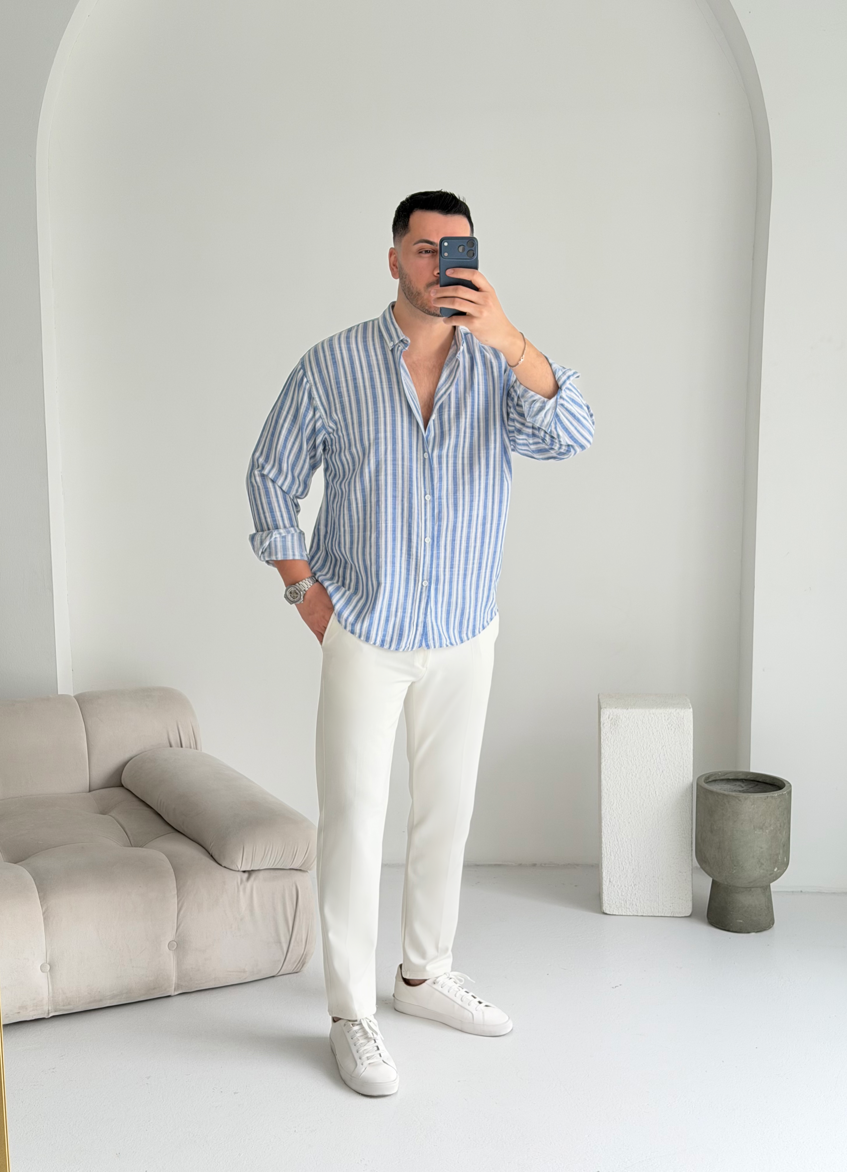 Roys Mavi Çizgili Oversize Gömlek 