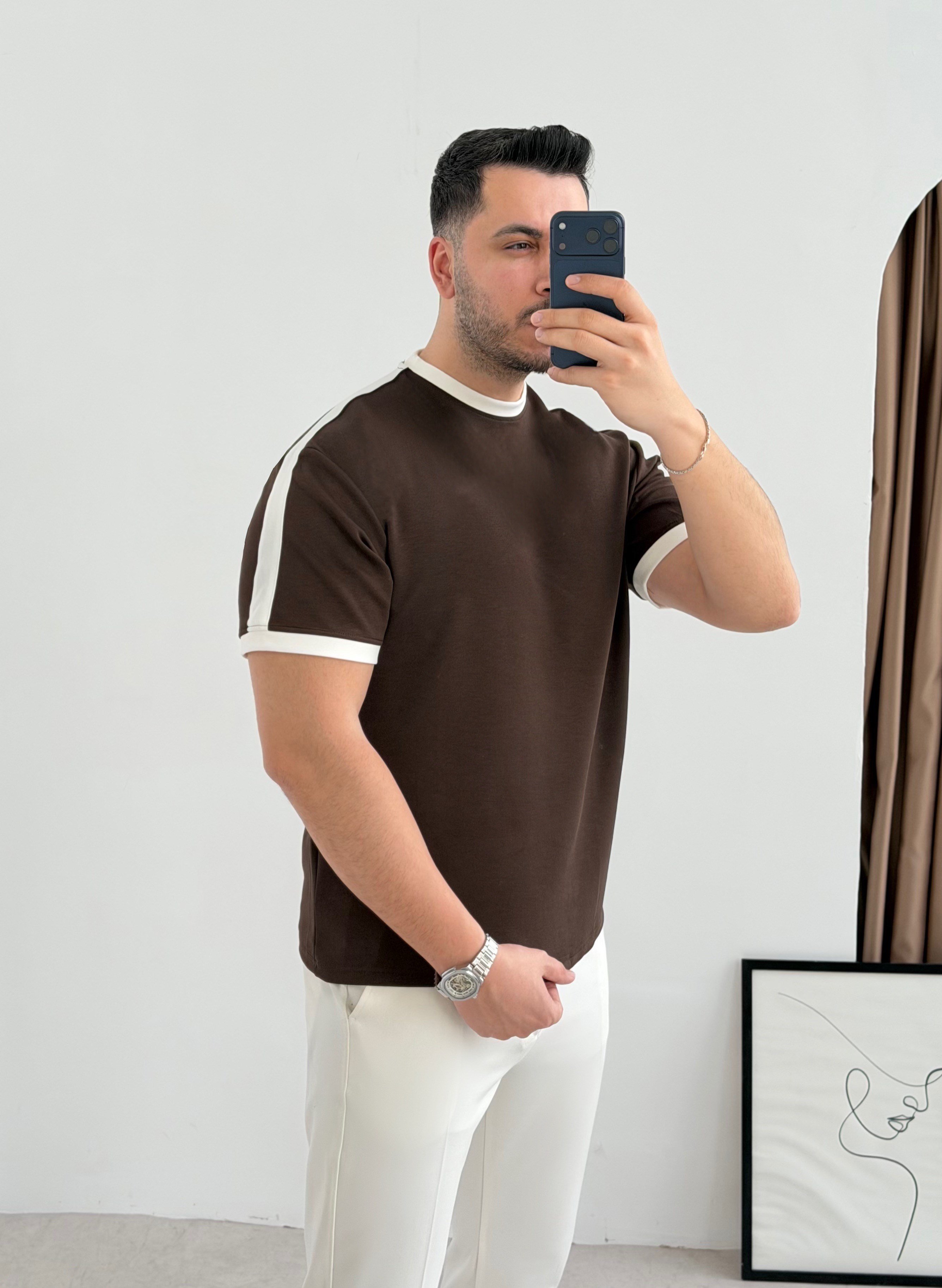 Şerit Detay Oysho Kahve Oversize Tişört